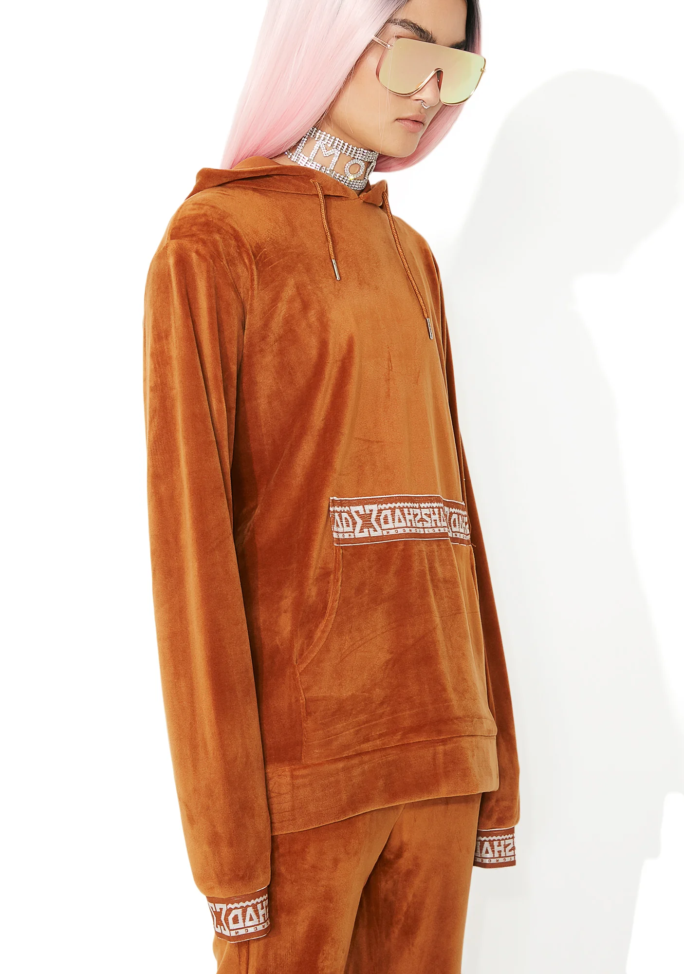 Rust Velour Hooded Sweat - Image 4