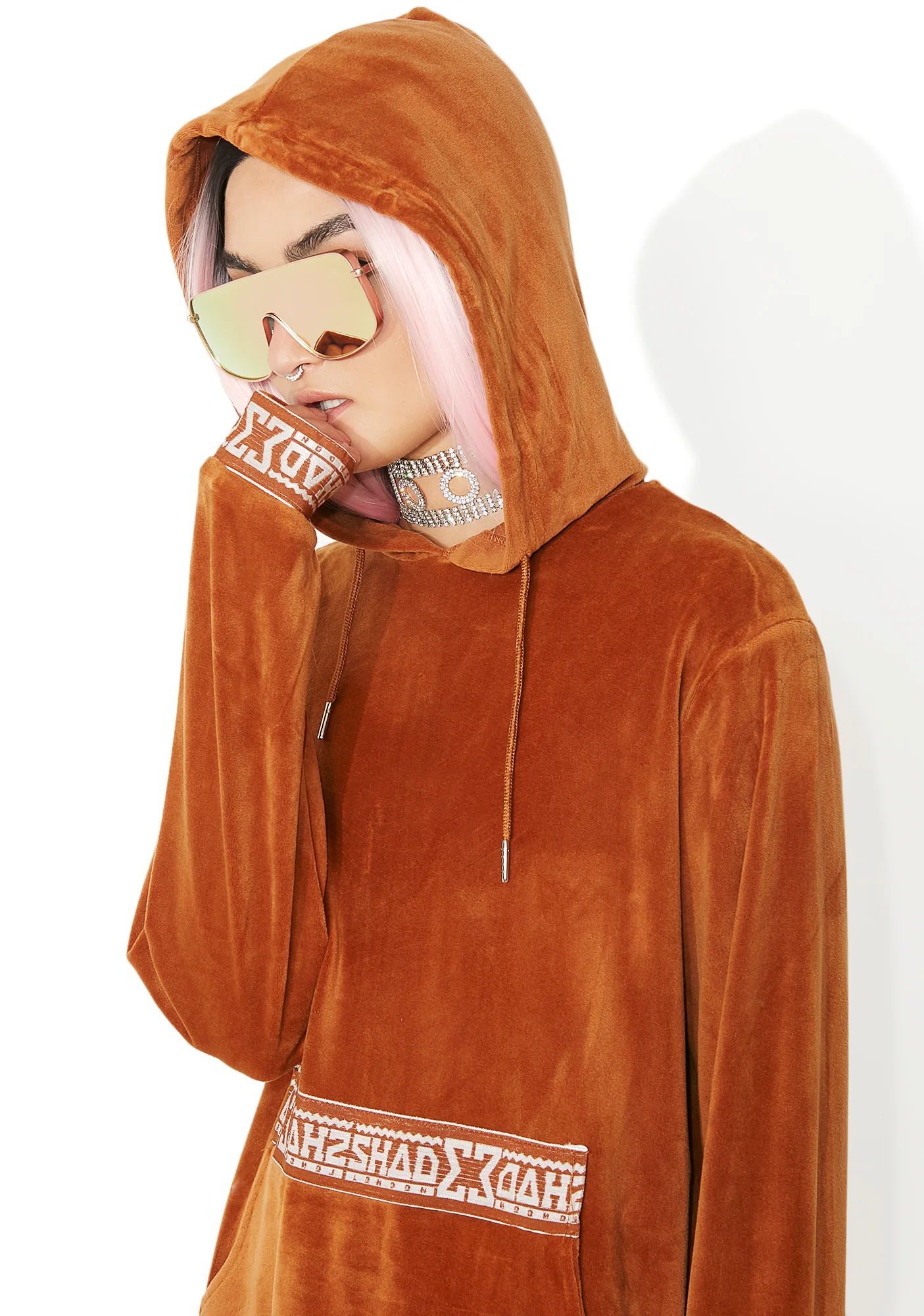 Rust Velour Hooded Sweat - Image 6