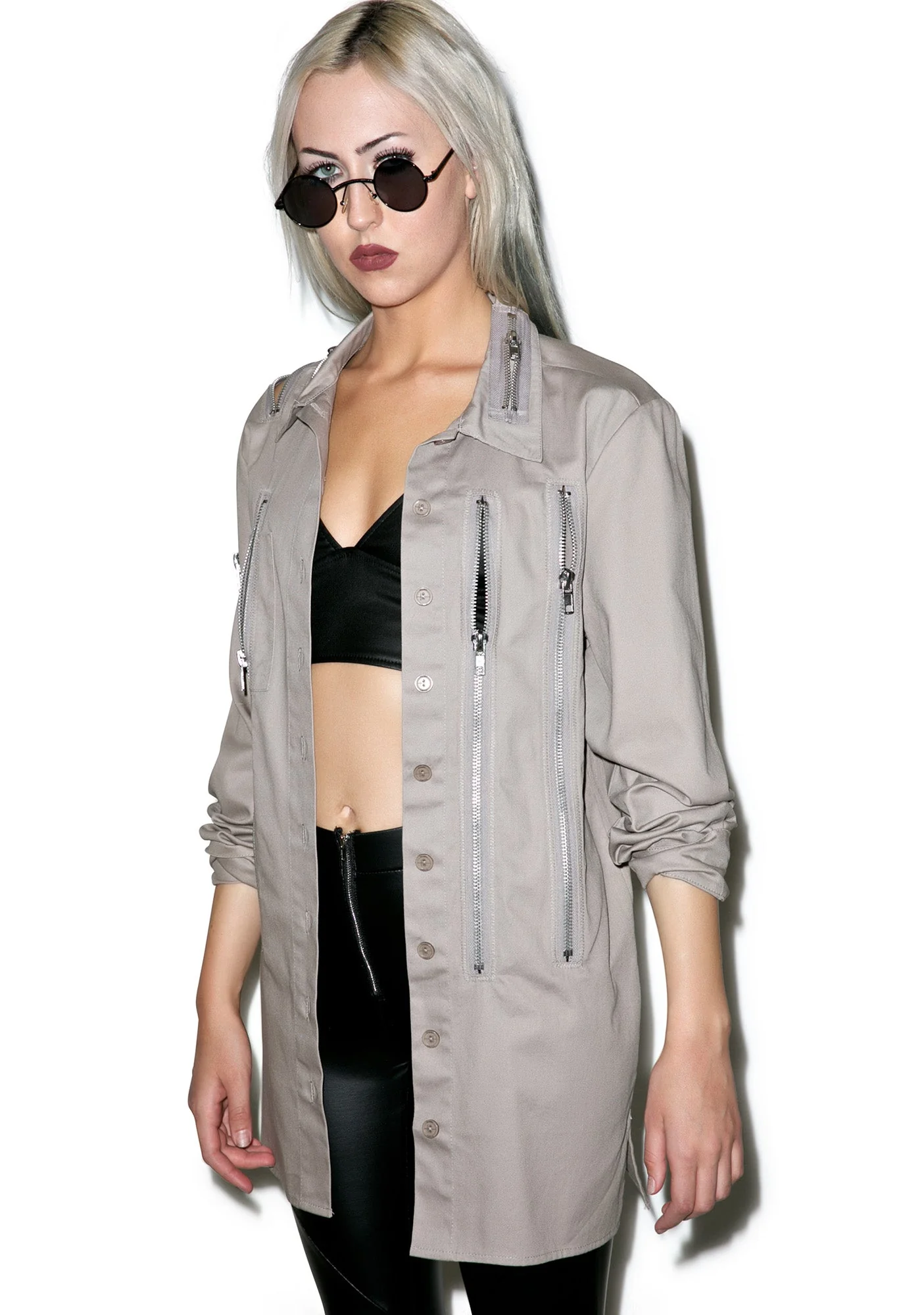 Sandstorm Zipper Head Button Up Top - Light Brown - Image 4