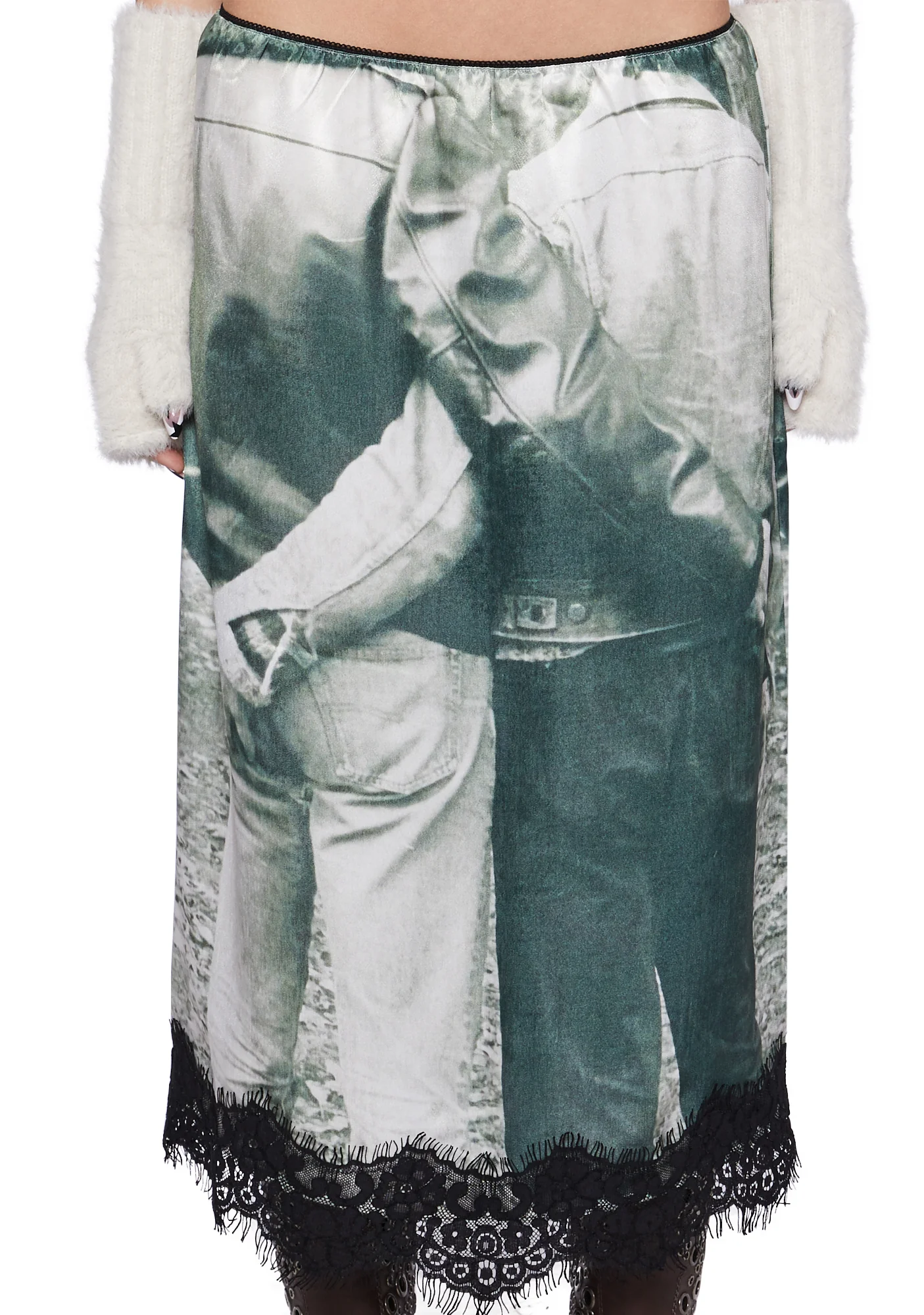 Satin Midi Skirt With Lace Hem - Image 5