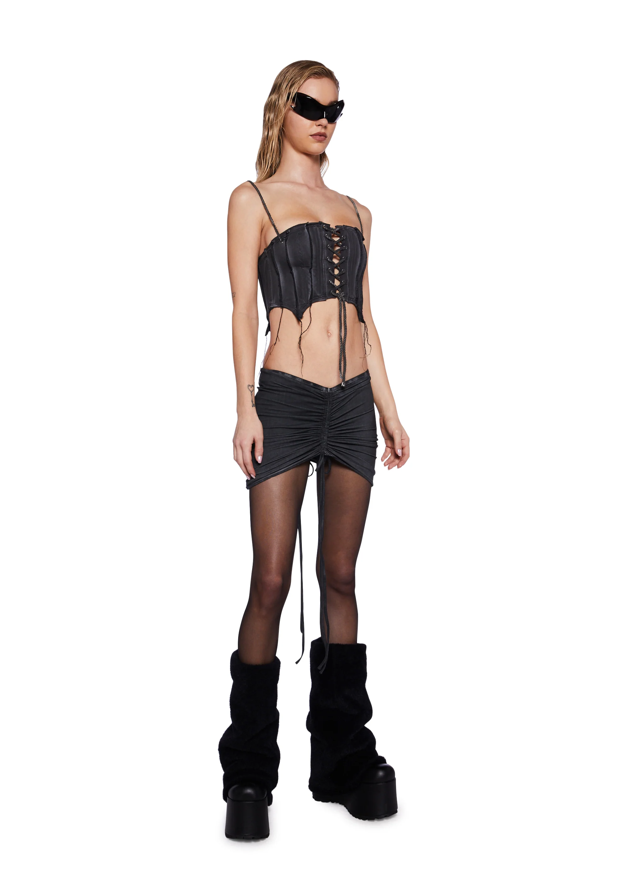 Pitch Washed Corset Top - Black - Image 2