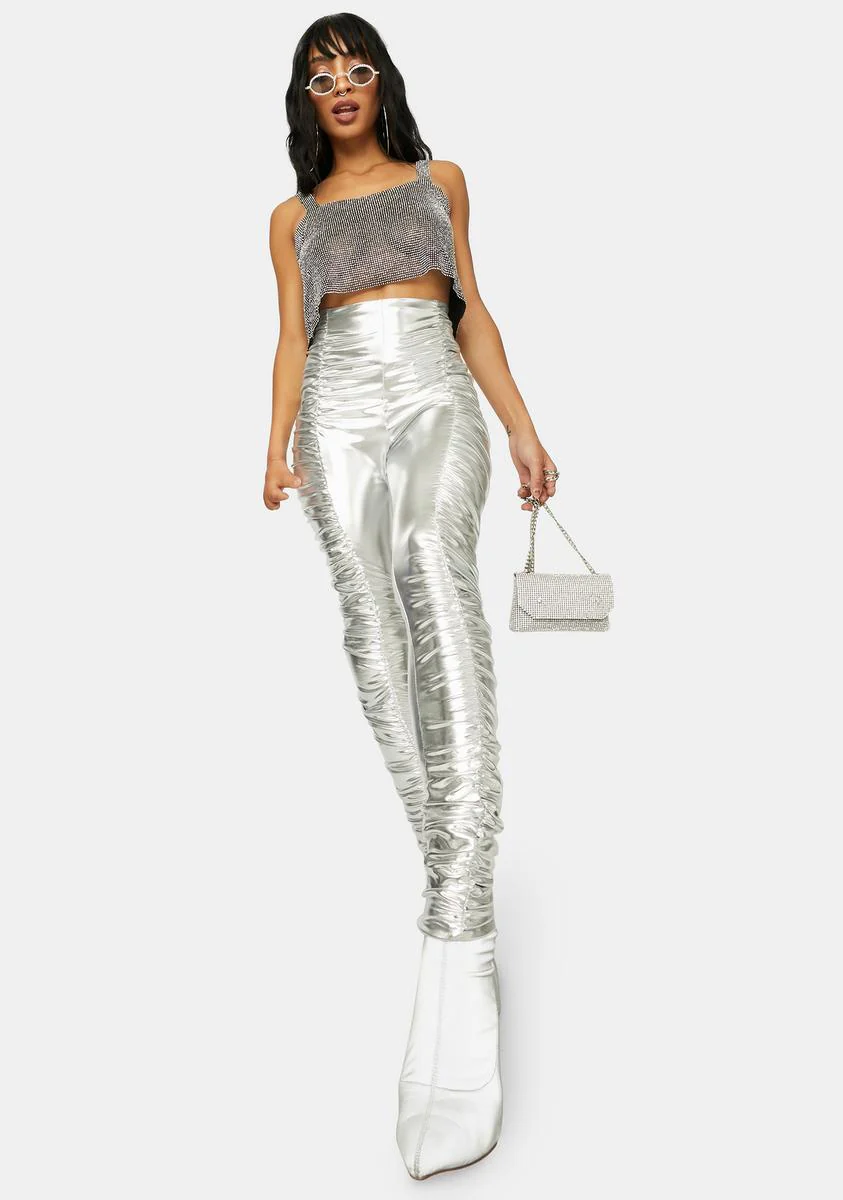 See Me Slaying Metallic Ruched Skinny Pants - Image 3