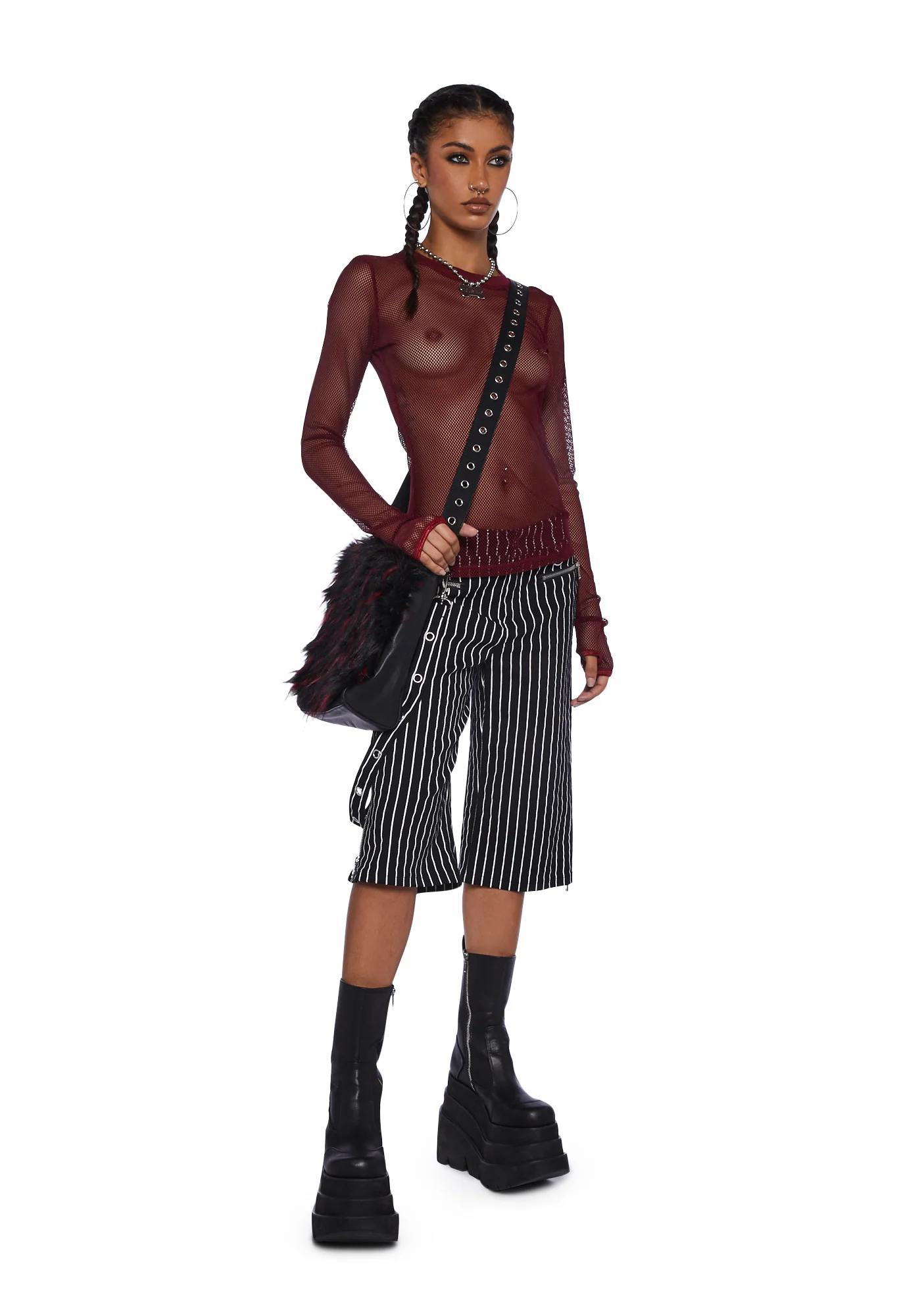 See Thru Me Fishnet Top - Burgundy - Image 2
