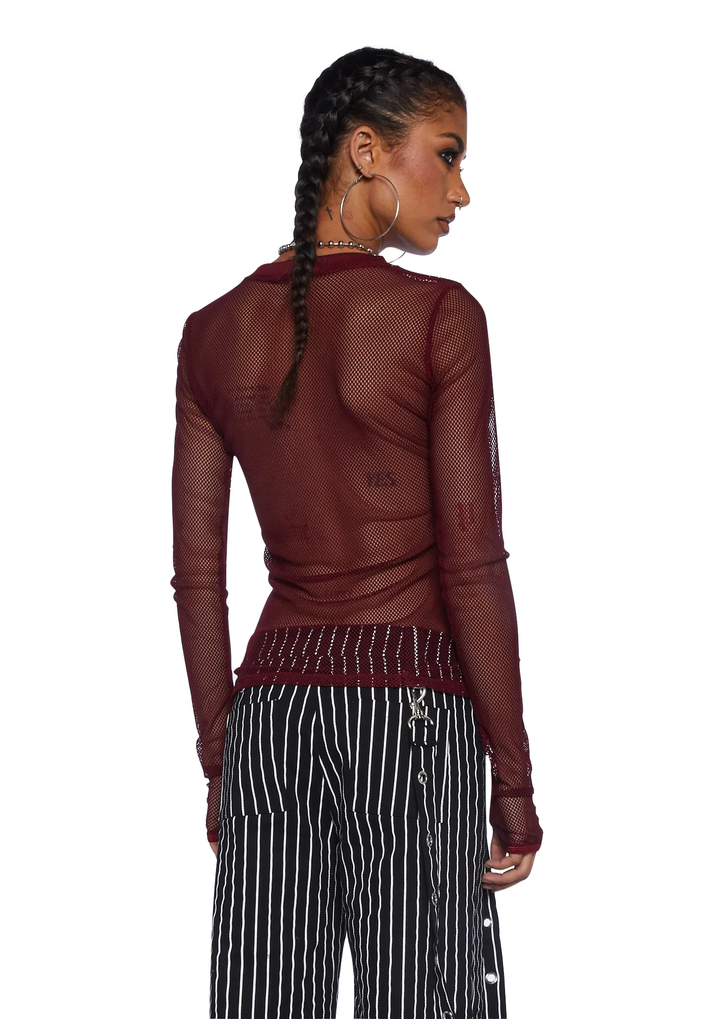 See Thru Me Fishnet Top - Burgundy - Image 4