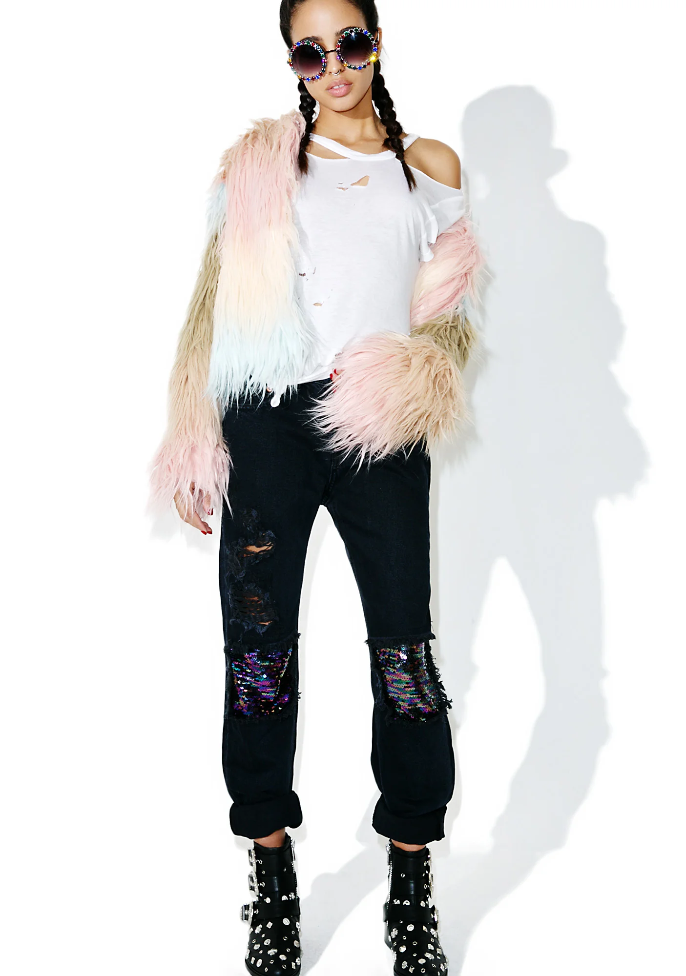 Sequin Distressed Jeans - Image 5