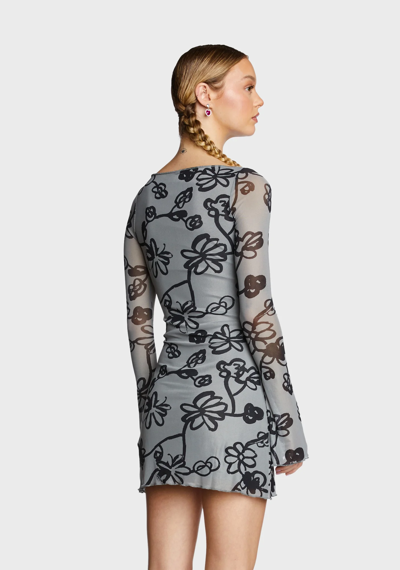 Sevila Mini Dress - Flower Grey - Image 4