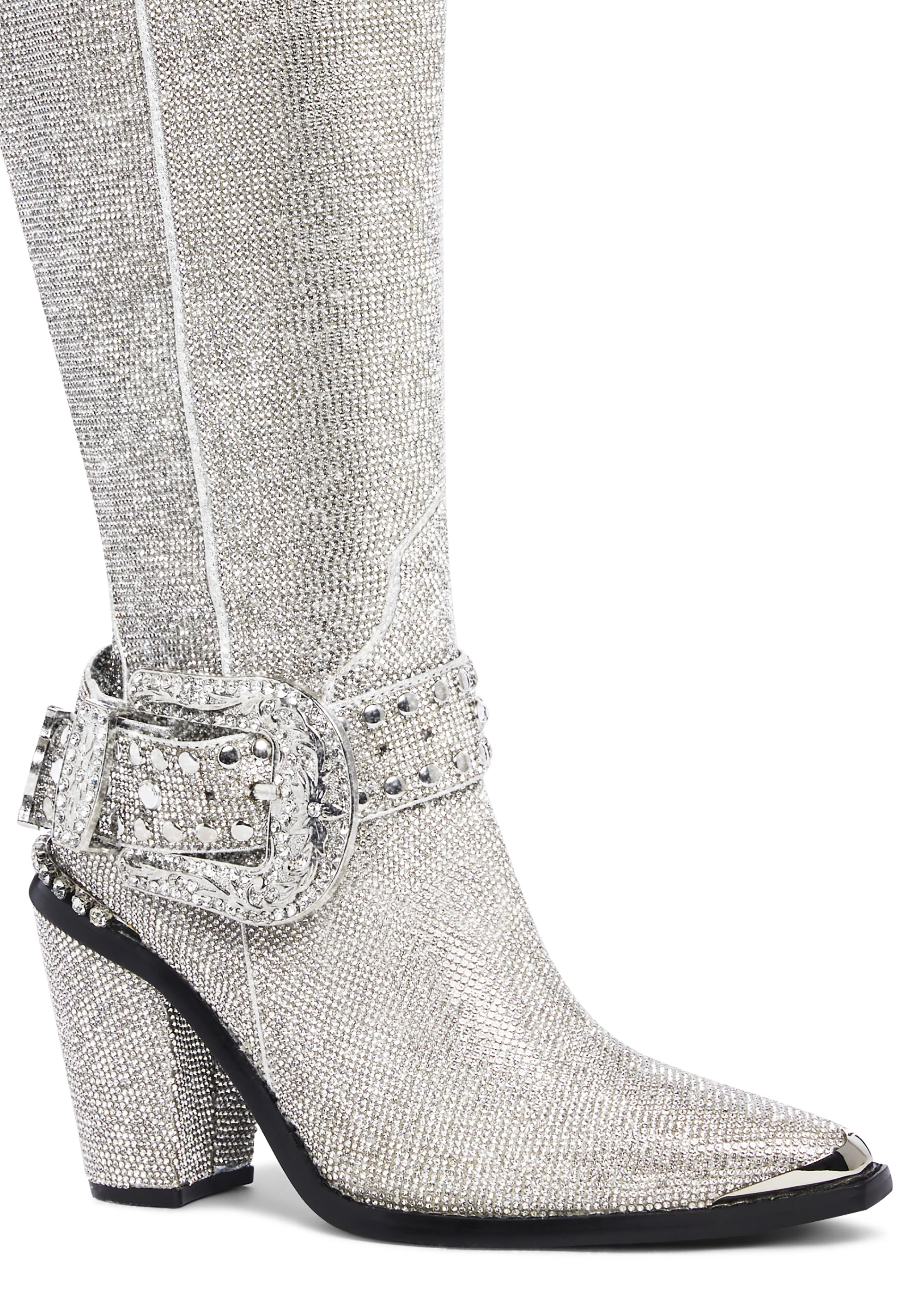 Sharp Sheriff Shine Knee High Boots - Silver - Image 2