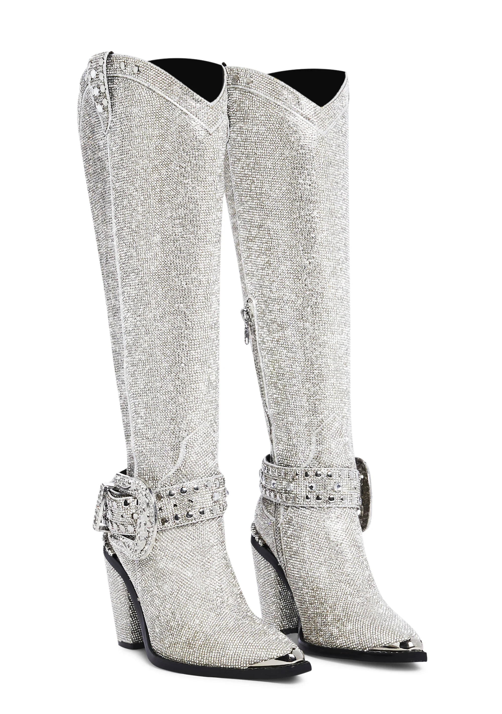 Sharp Sheriff Shine Knee High Boots - Silver - Image 3