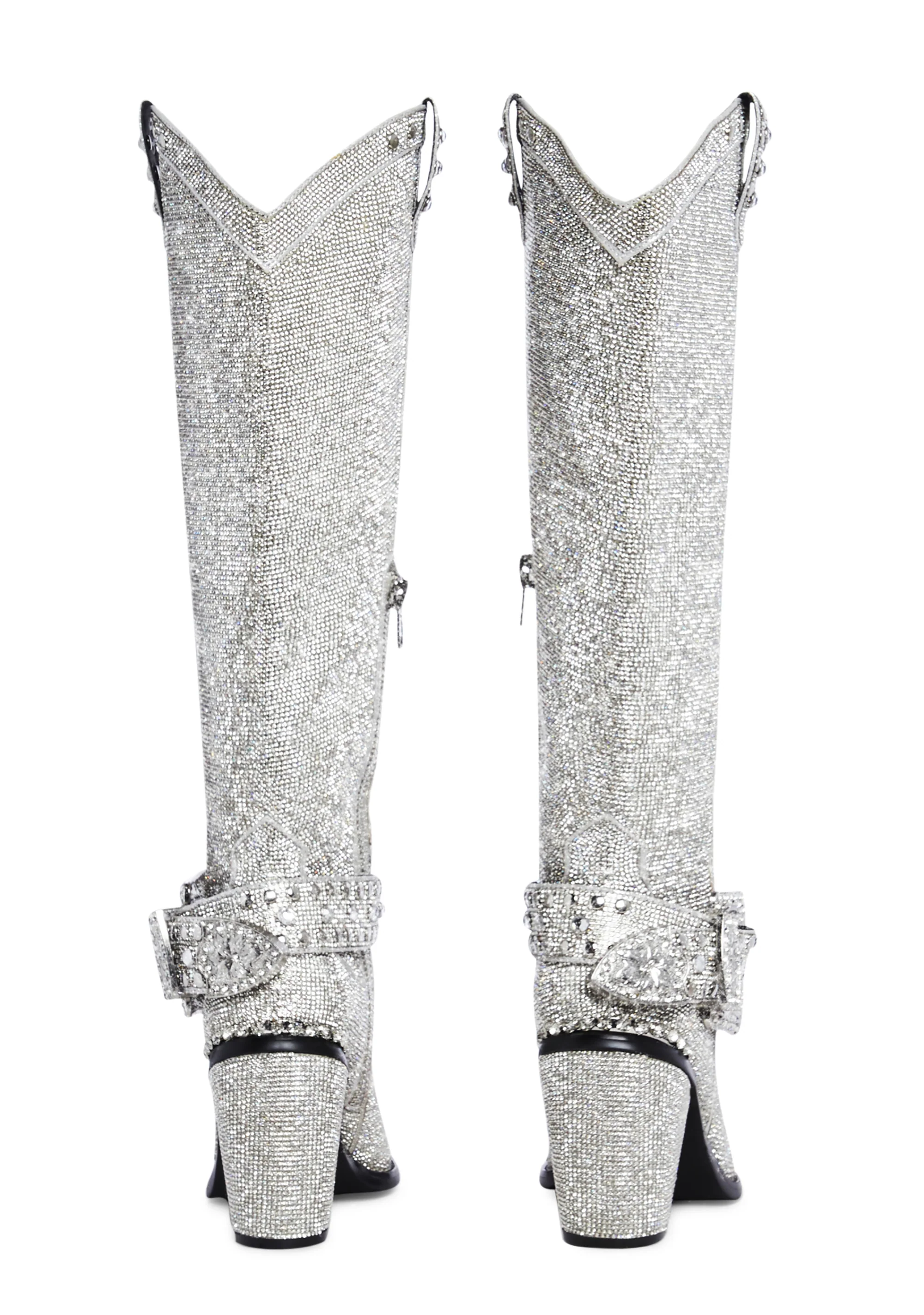 Sharp Sheriff Shine Knee High Boots - Silver - Image 4