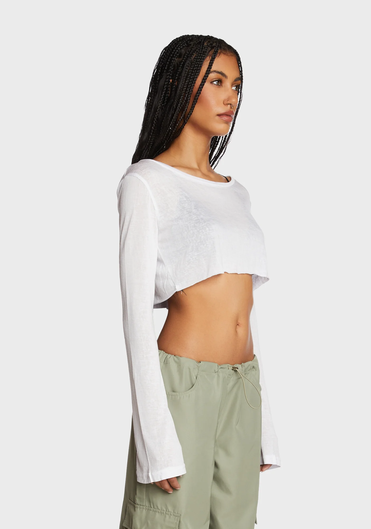 Sheer Raw Hem Crop Top - White - Image 3