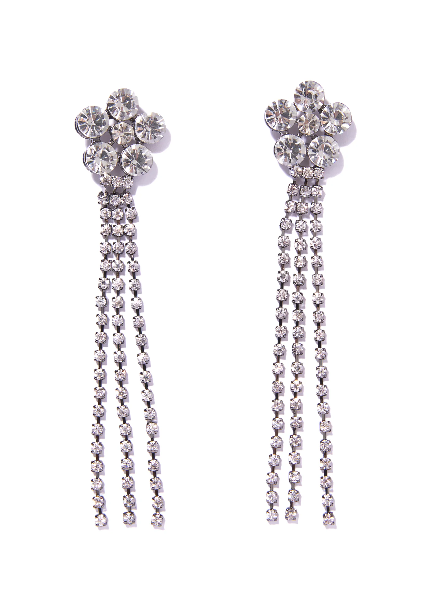 Showin’ Off Rhinestone Flower Fringe Earrings - Image 2