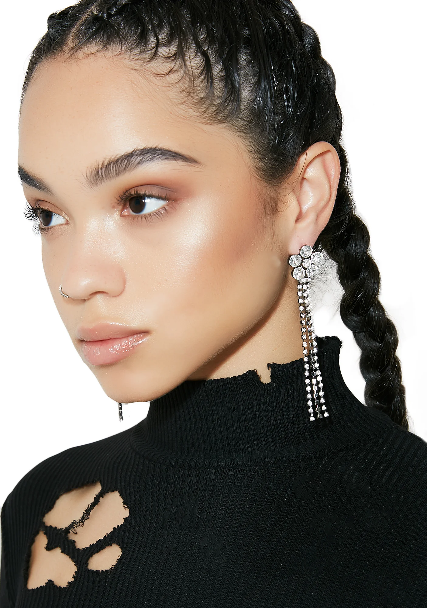 Showin’ Off Rhinestone Flower Fringe Earrings - Image 3