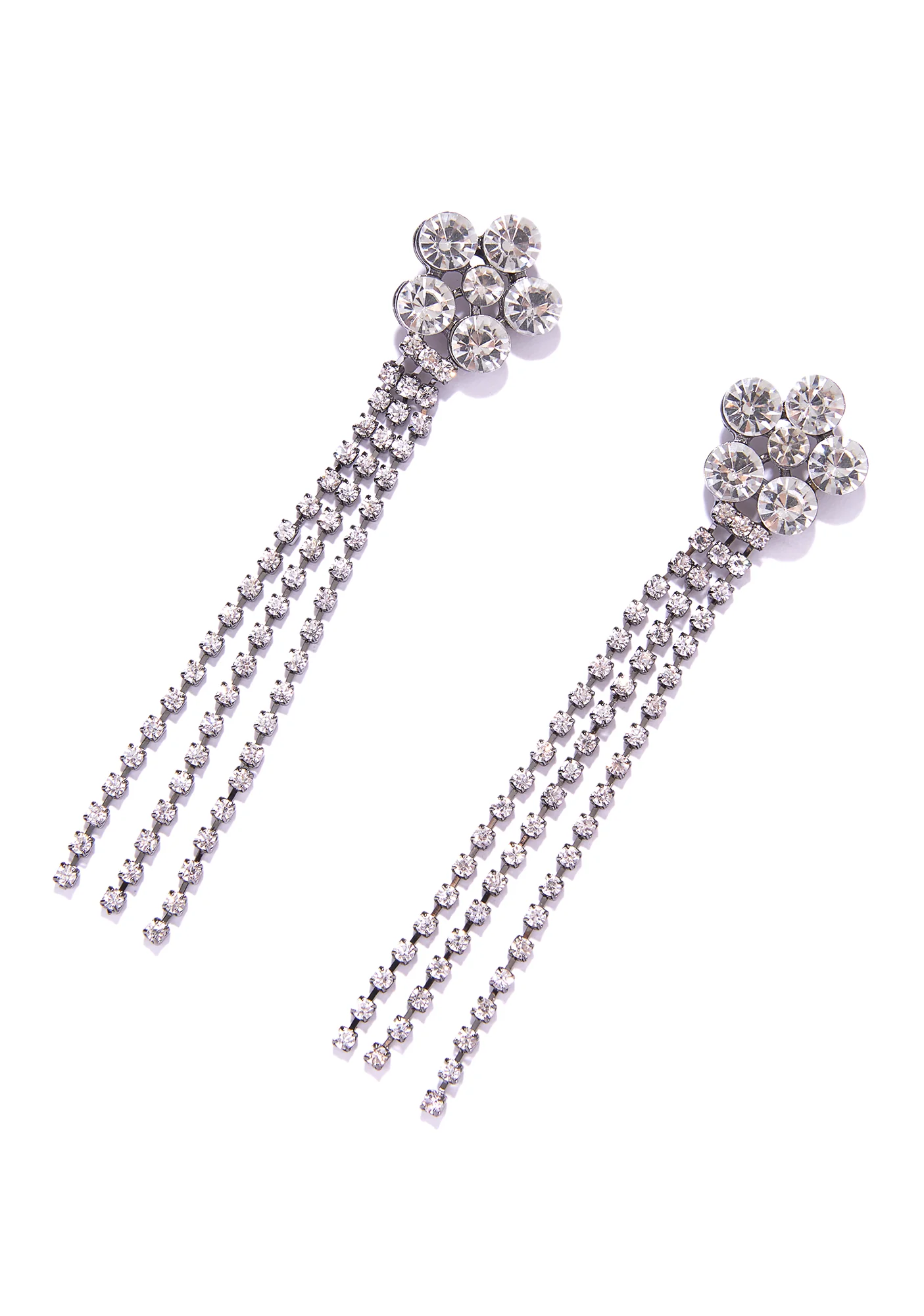 Showin’ Off Rhinestone Flower Fringe Earrings - Image 5