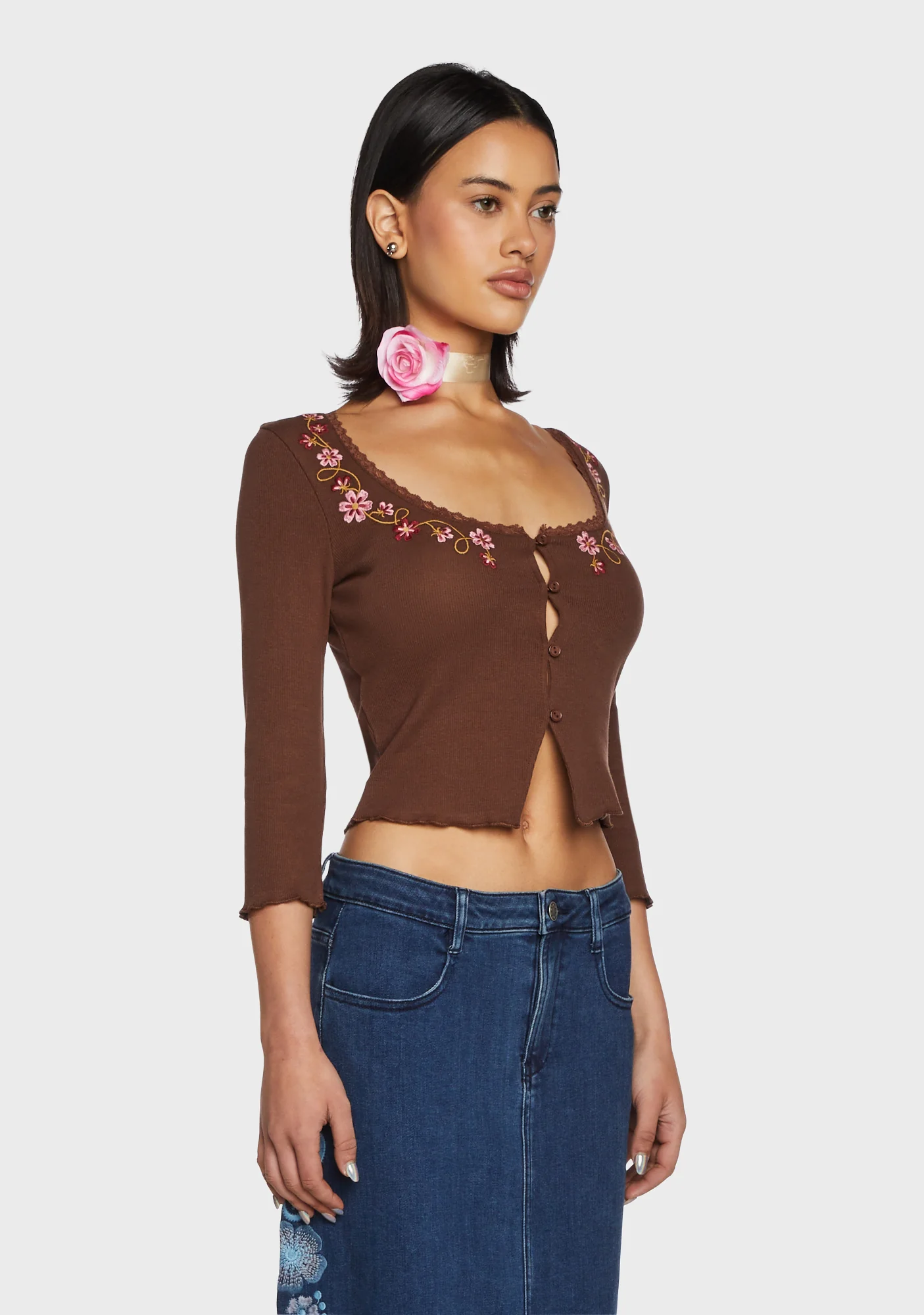 Sidewalk Stroll Crop Cardigan - Brown - Image 3