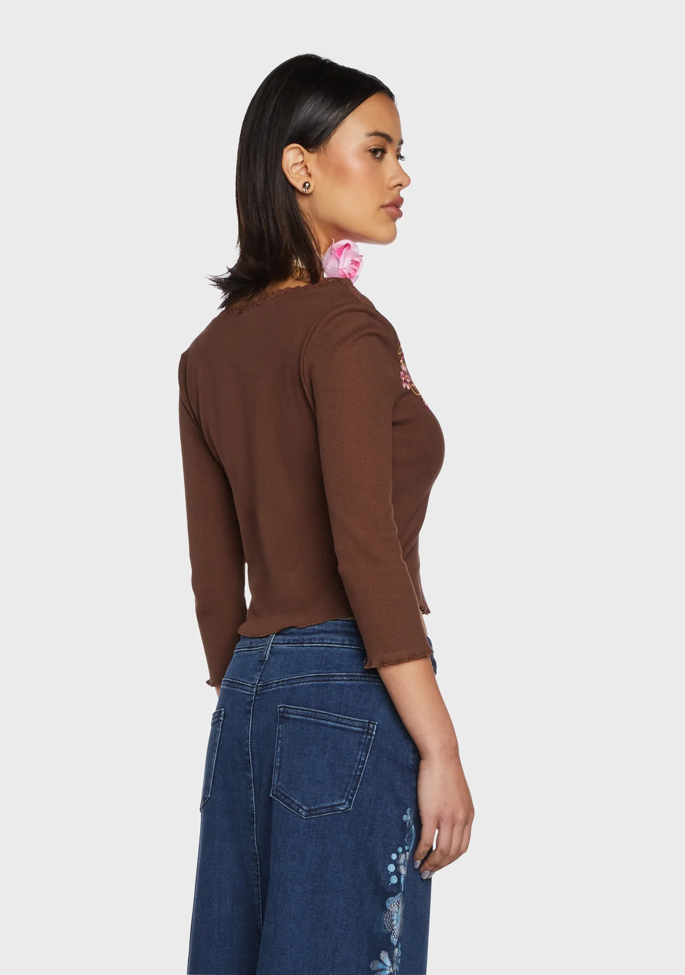 Sidewalk Stroll Crop Cardigan - Brown - Image 4