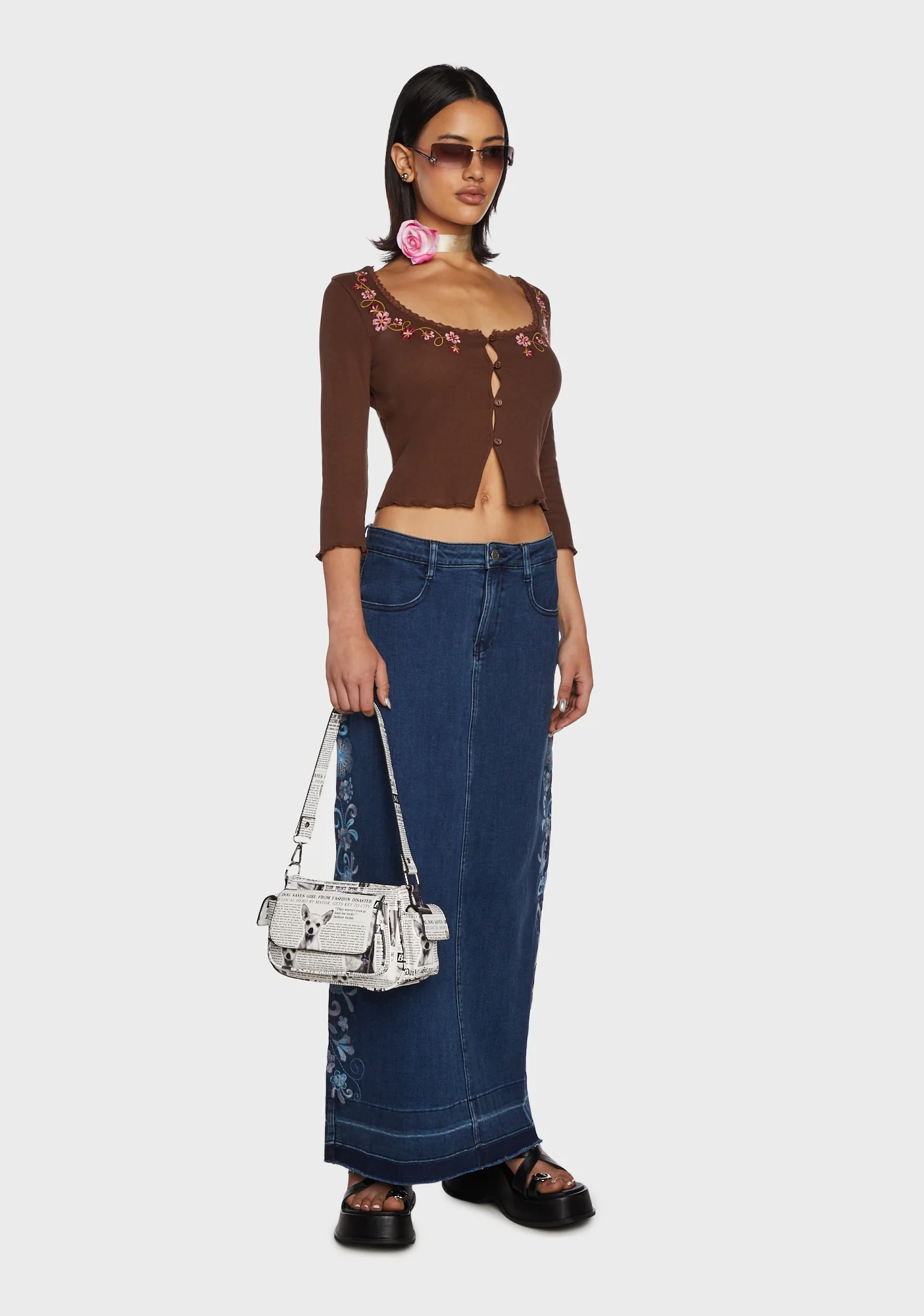 Sidewalk Stroll Crop Cardigan - Brown - Image 5