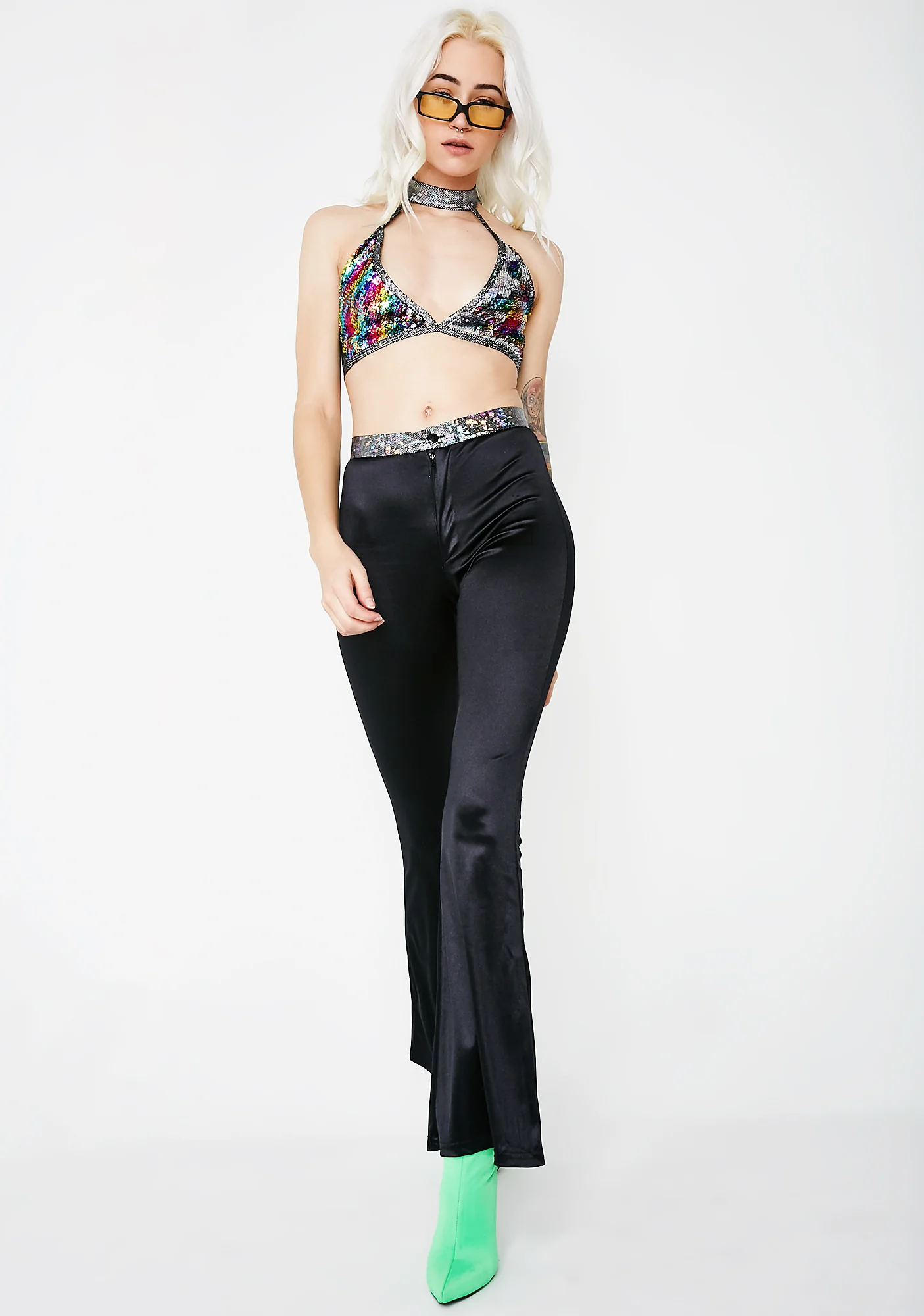 Silver Hologram Waist Wide Leg Pants - Image 5
