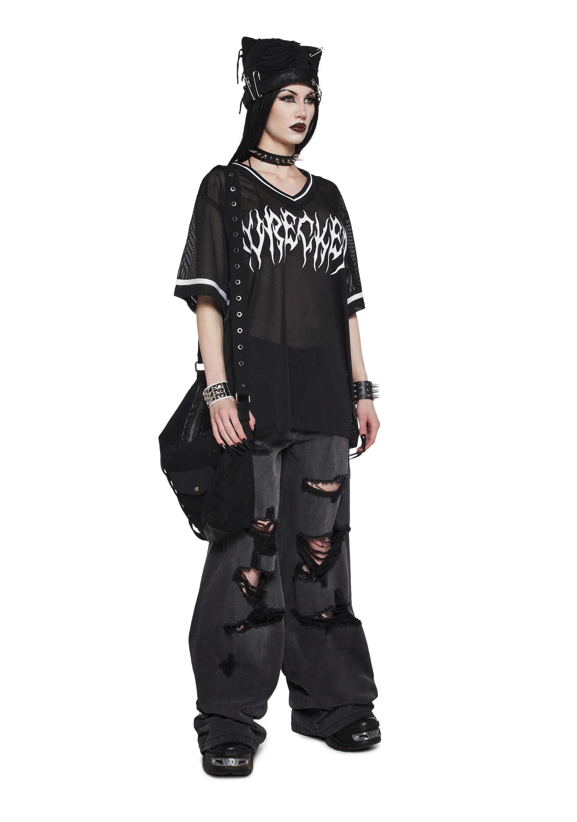 Sinful Attitude Wide Leg Jeans - Distressed Grey - Image 2
