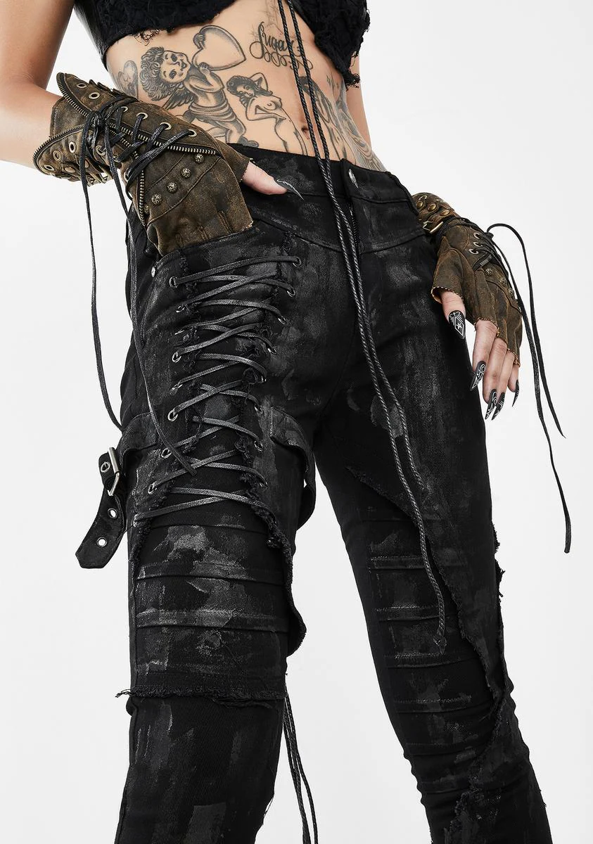 Skinny Pants With Lace Panel - Image 2