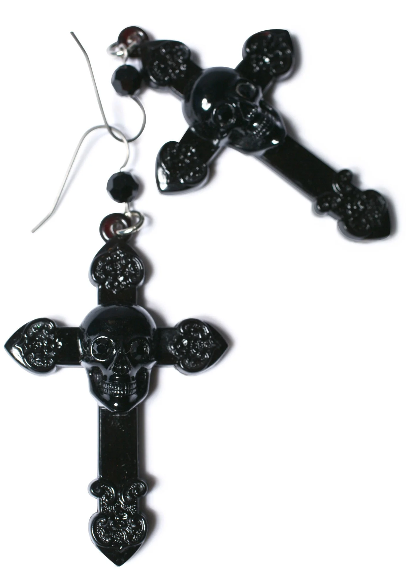 Skull And Cross Drop Earrings - Black - Image 10