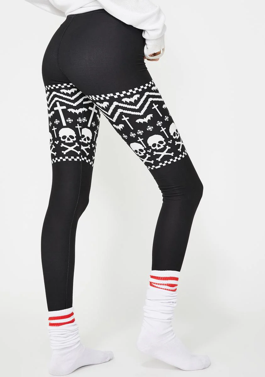 Skull And Snowflakes Christmas Sweater Leggings - Image 4