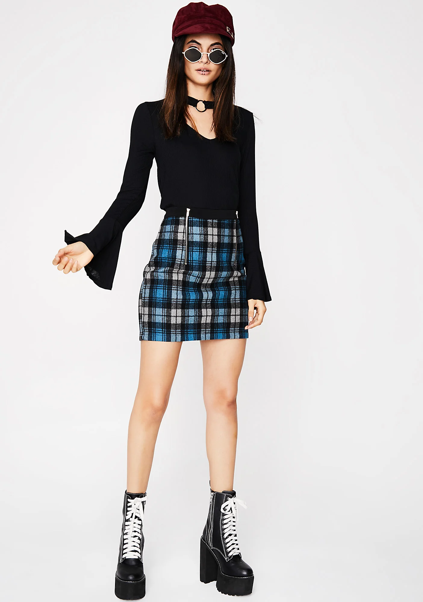 Sky Break Time Plaid Skirt - Image 3