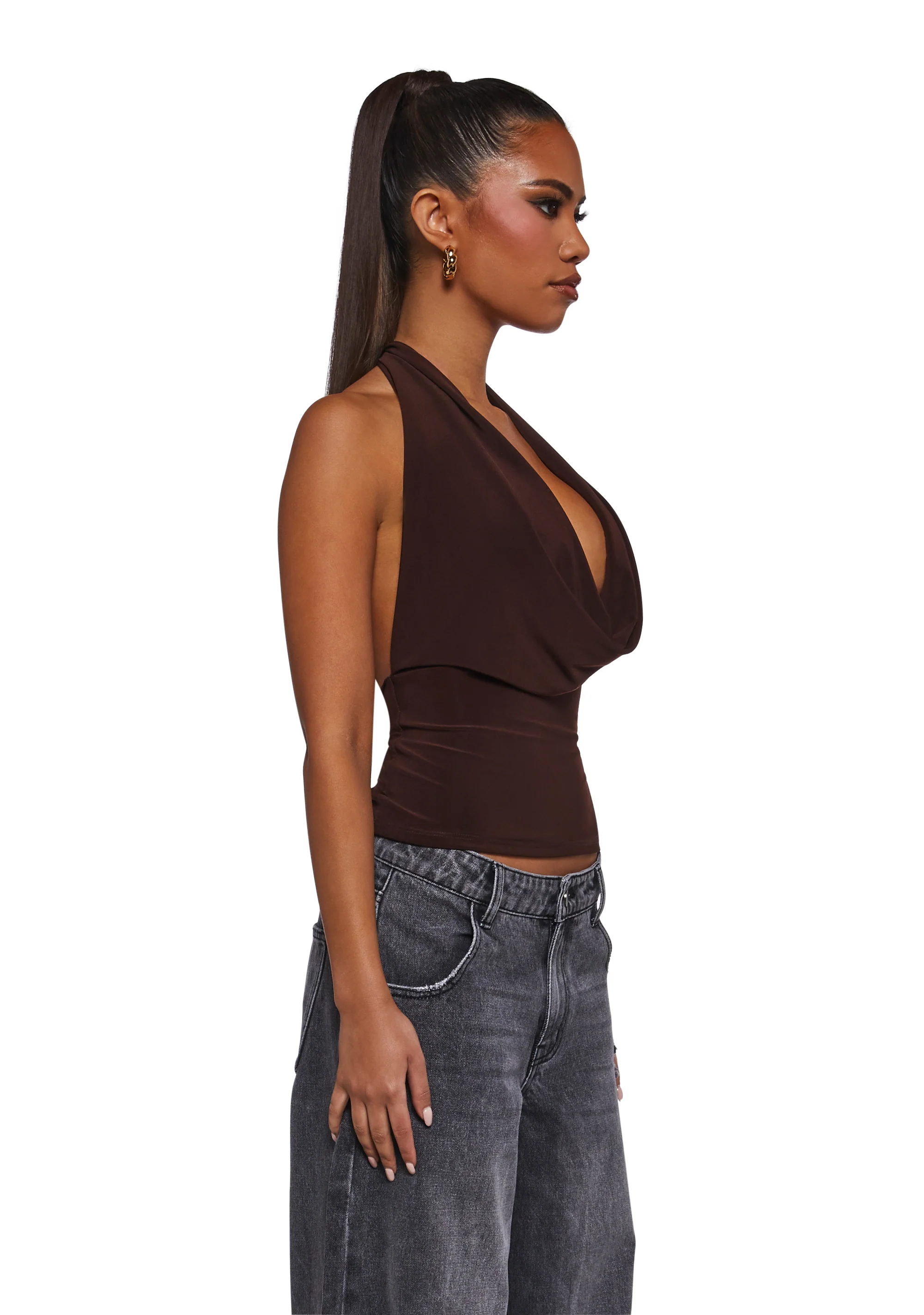 Unstoppable Cowl Neck Top - Brown - Image 3