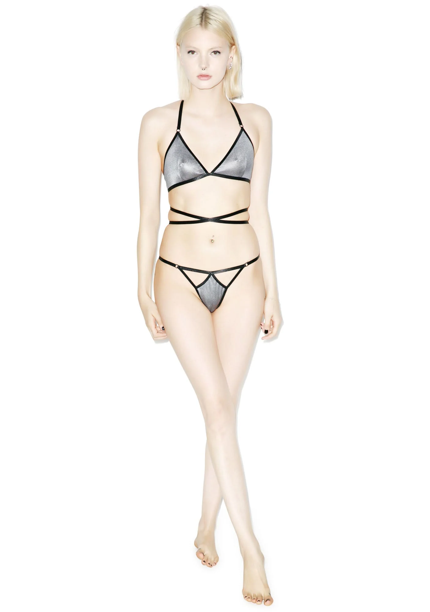 Slinky Spandex Triangle Bra - Gray - Image 13