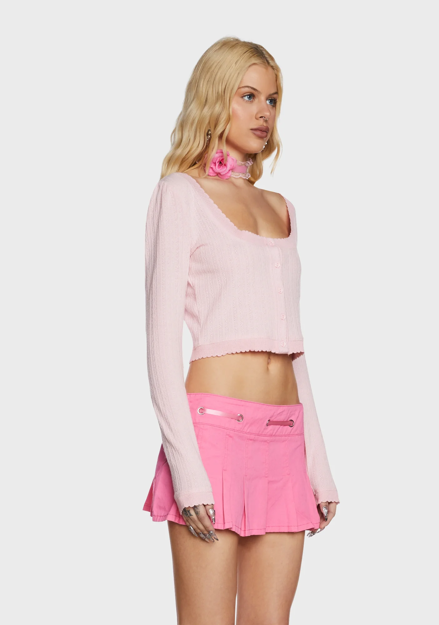 Smashing Fashion Knit Cardigan - Pink - Image 3