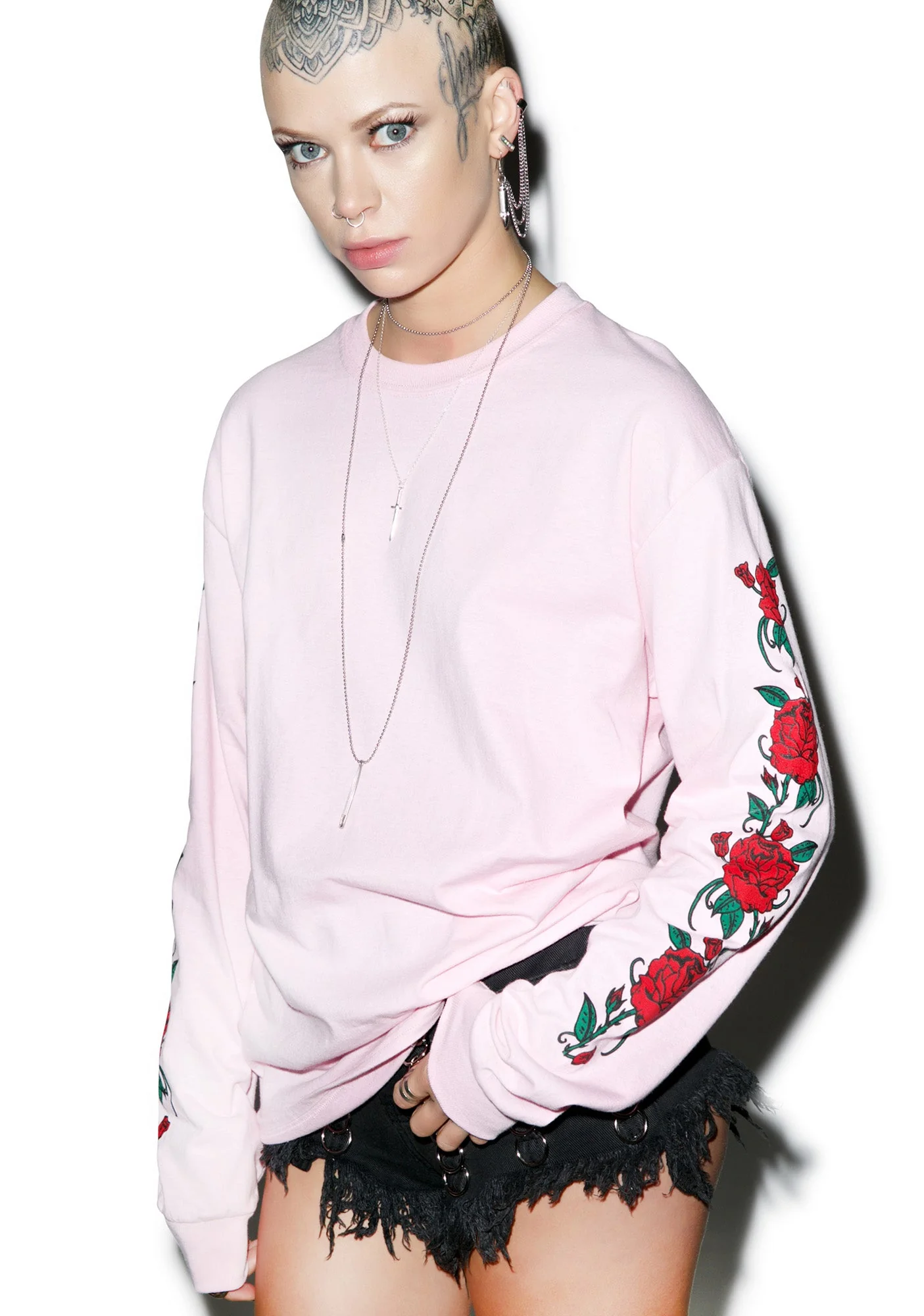 Smell The Roses Long Sleeve Tee - Light Pink - Image 3