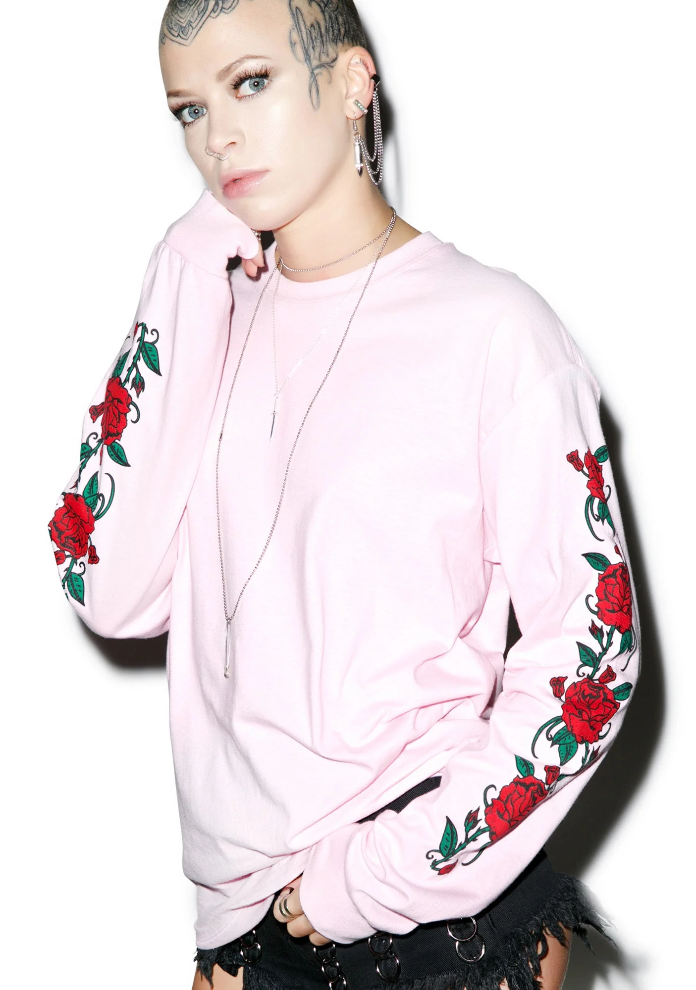 Smell The Roses Long Sleeve Tee - Light Pink - Image 4