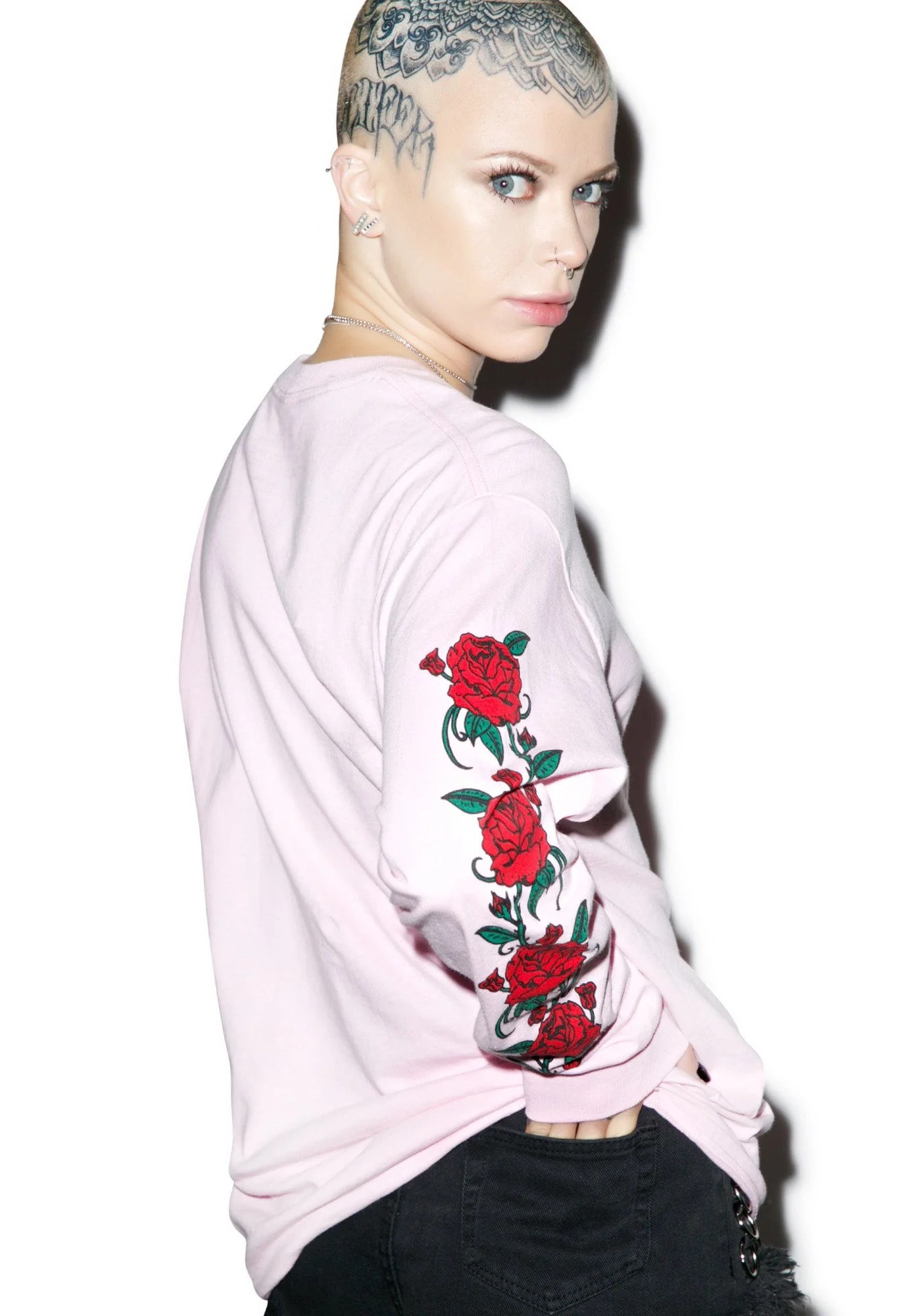 Smell The Roses Long Sleeve Tee - Light Pink - Image 7