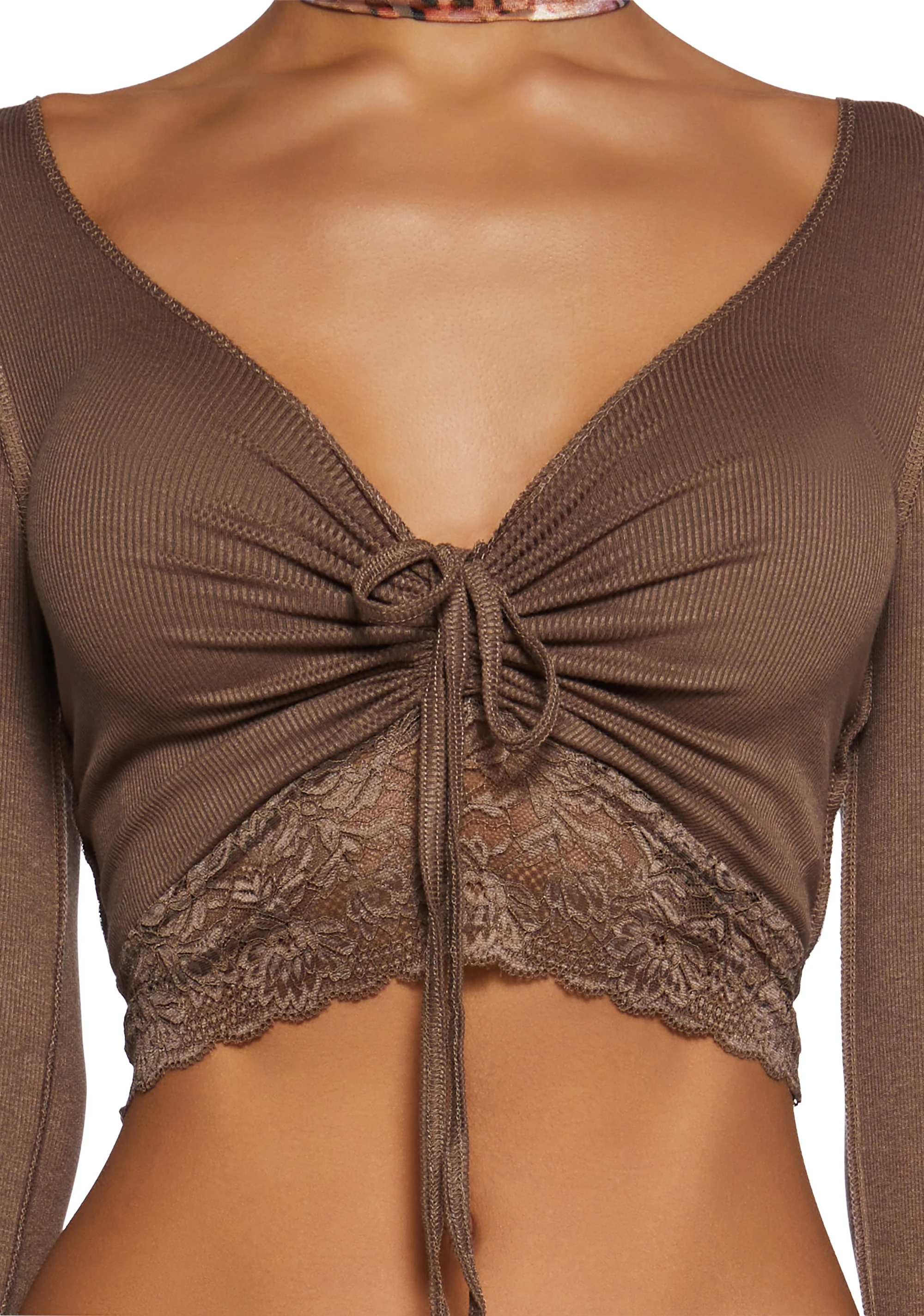 Snap Back Long Sleeve Top - Brown - Image 5