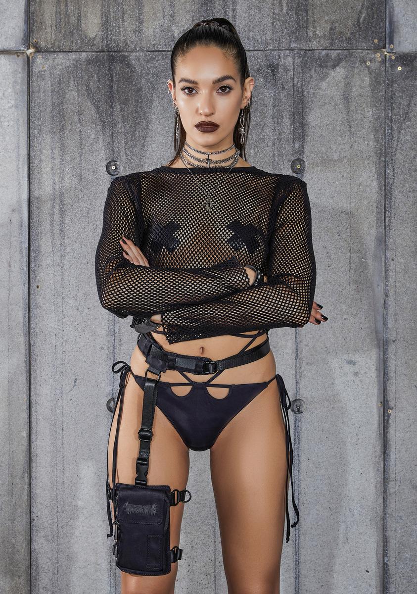 Snare Chunky Fishnet Long Sleeve Crop Top - Image 2