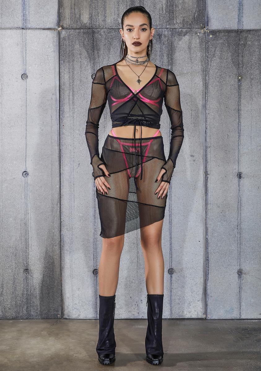 Snare Fishnet And Mesh Patchwork Wrap Top - Image 2
