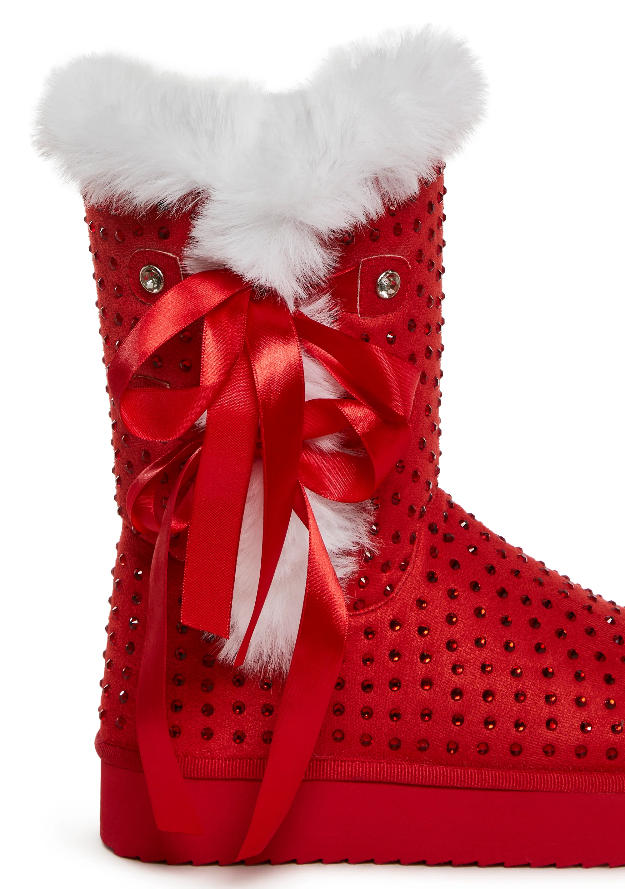 Snowflake Cadet Rhinestone Booties - Red - Image 2