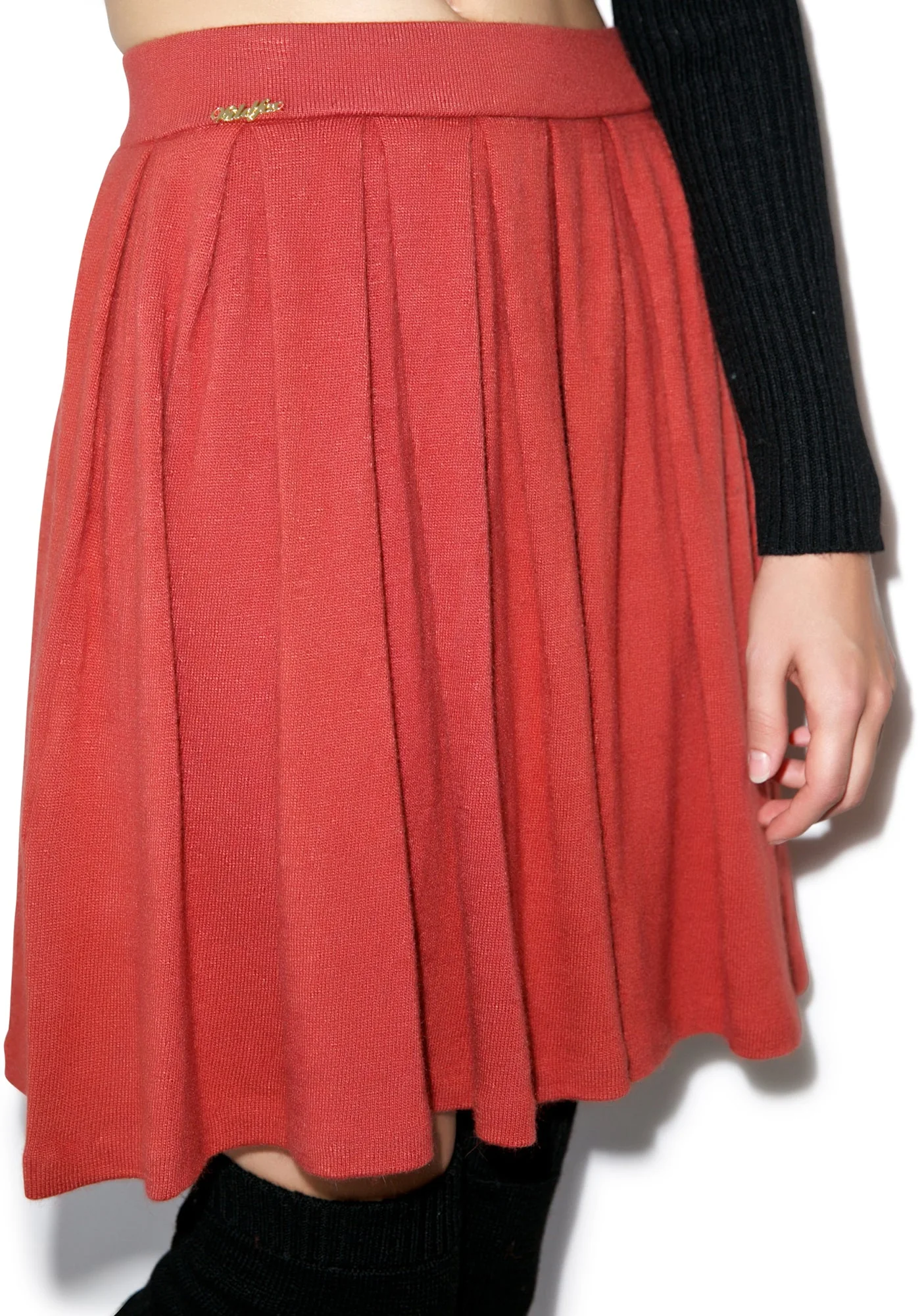 Solid Color Pleated Skirt - Light Red - Image 4