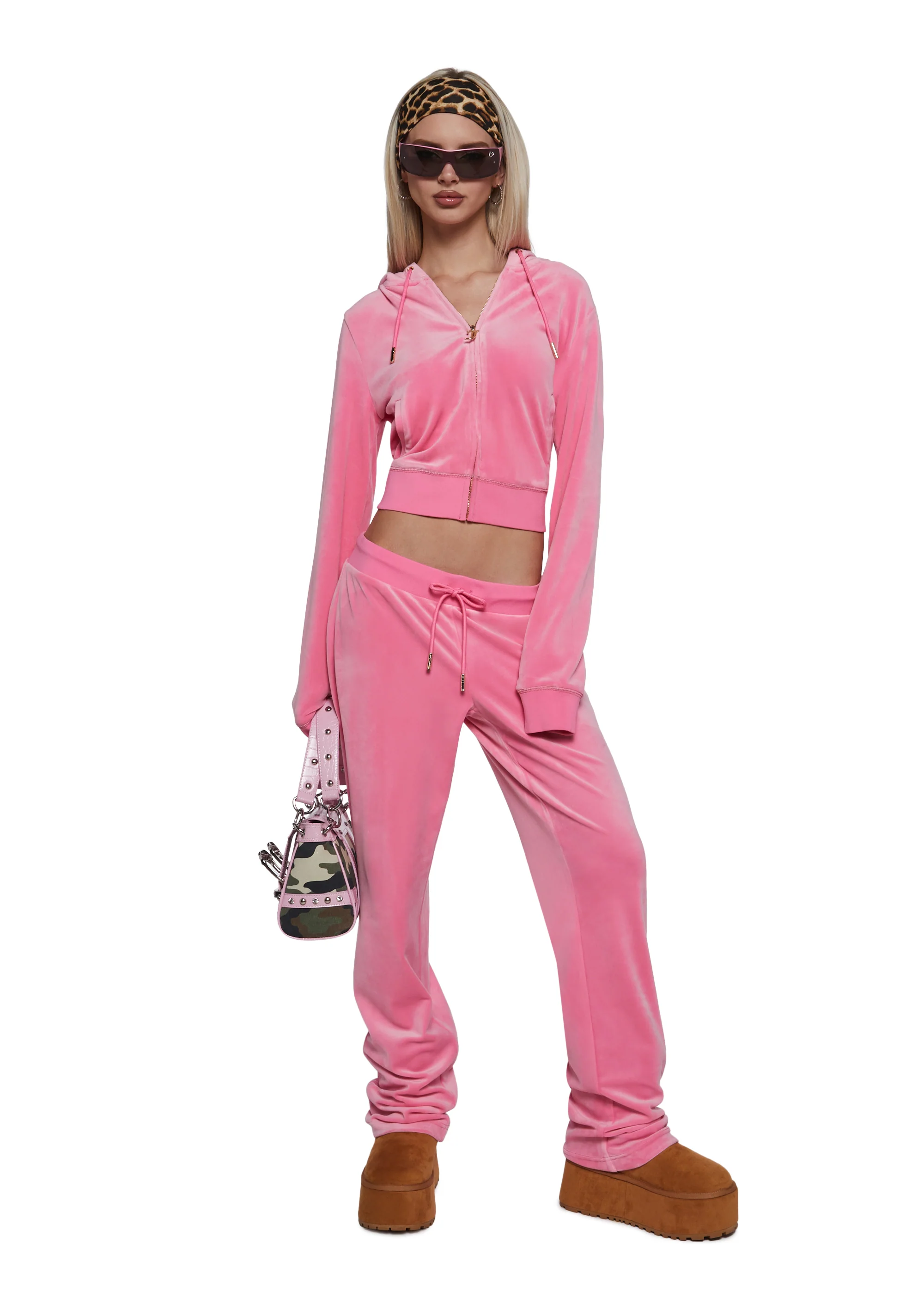 OG Big Bling Velour Track Pants - Pink - Image 2
