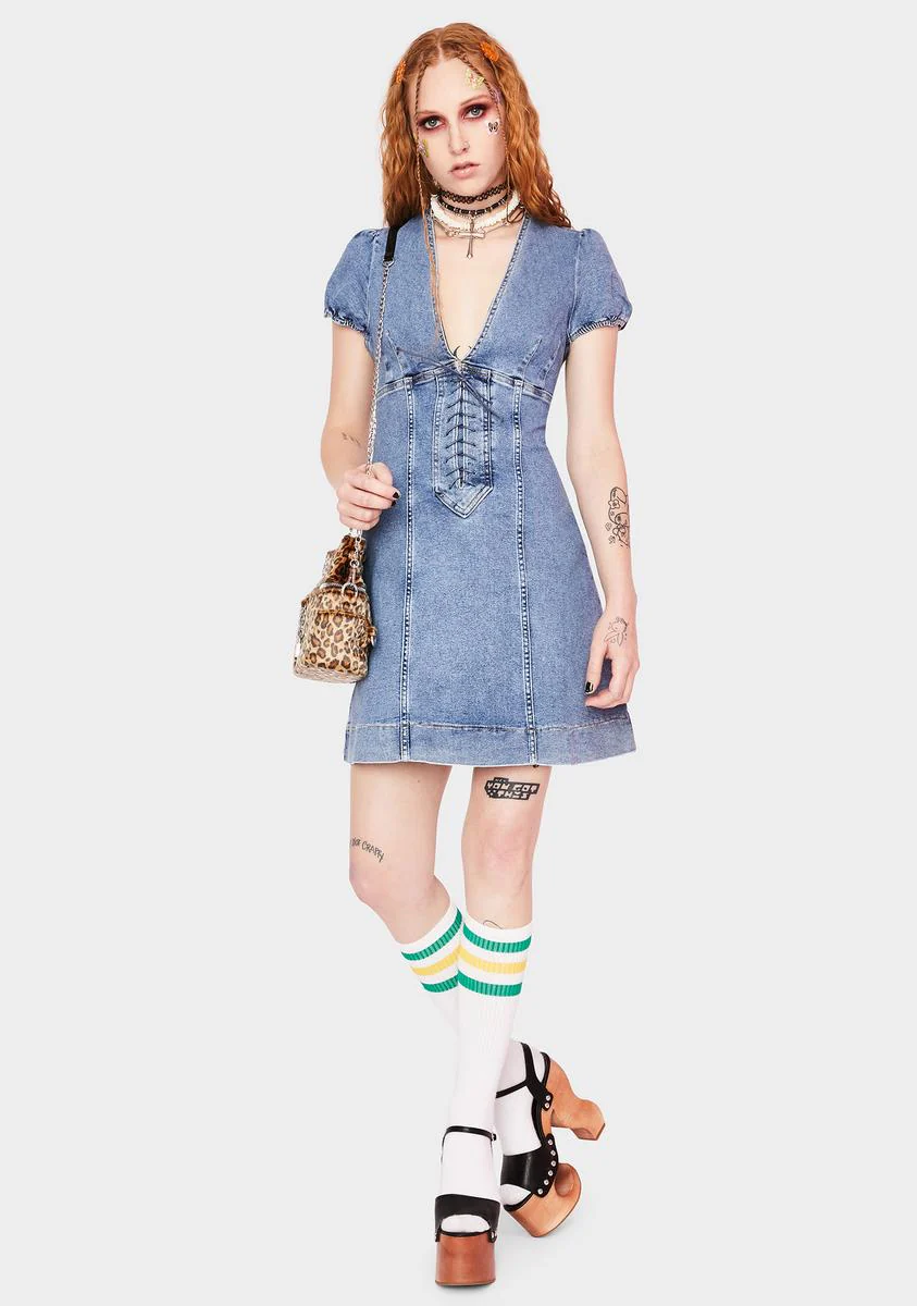 Something Sweet Denim Mini Dress - Image 3