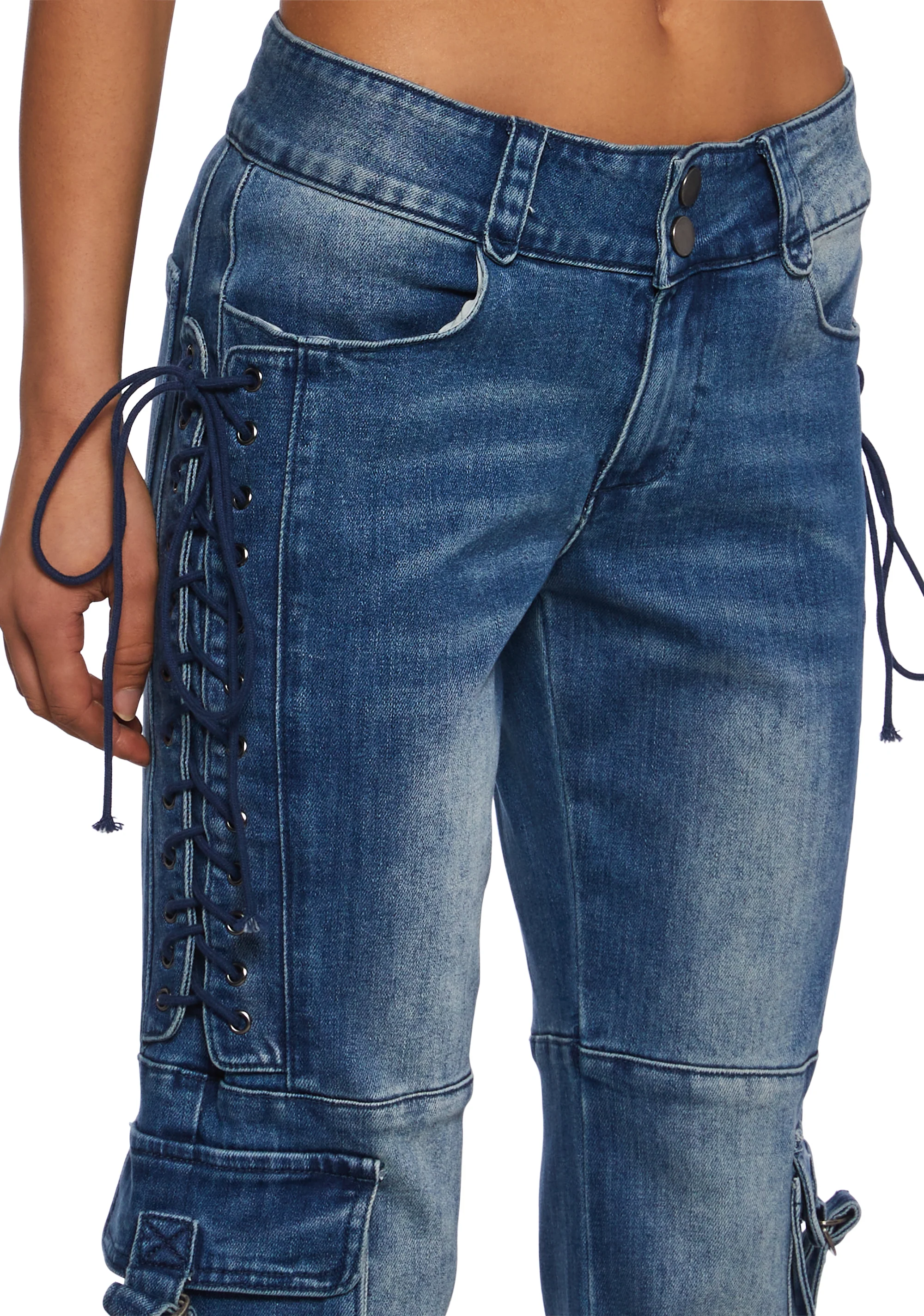 Something To Prove Lace-Up Flare Jeans - Image 5