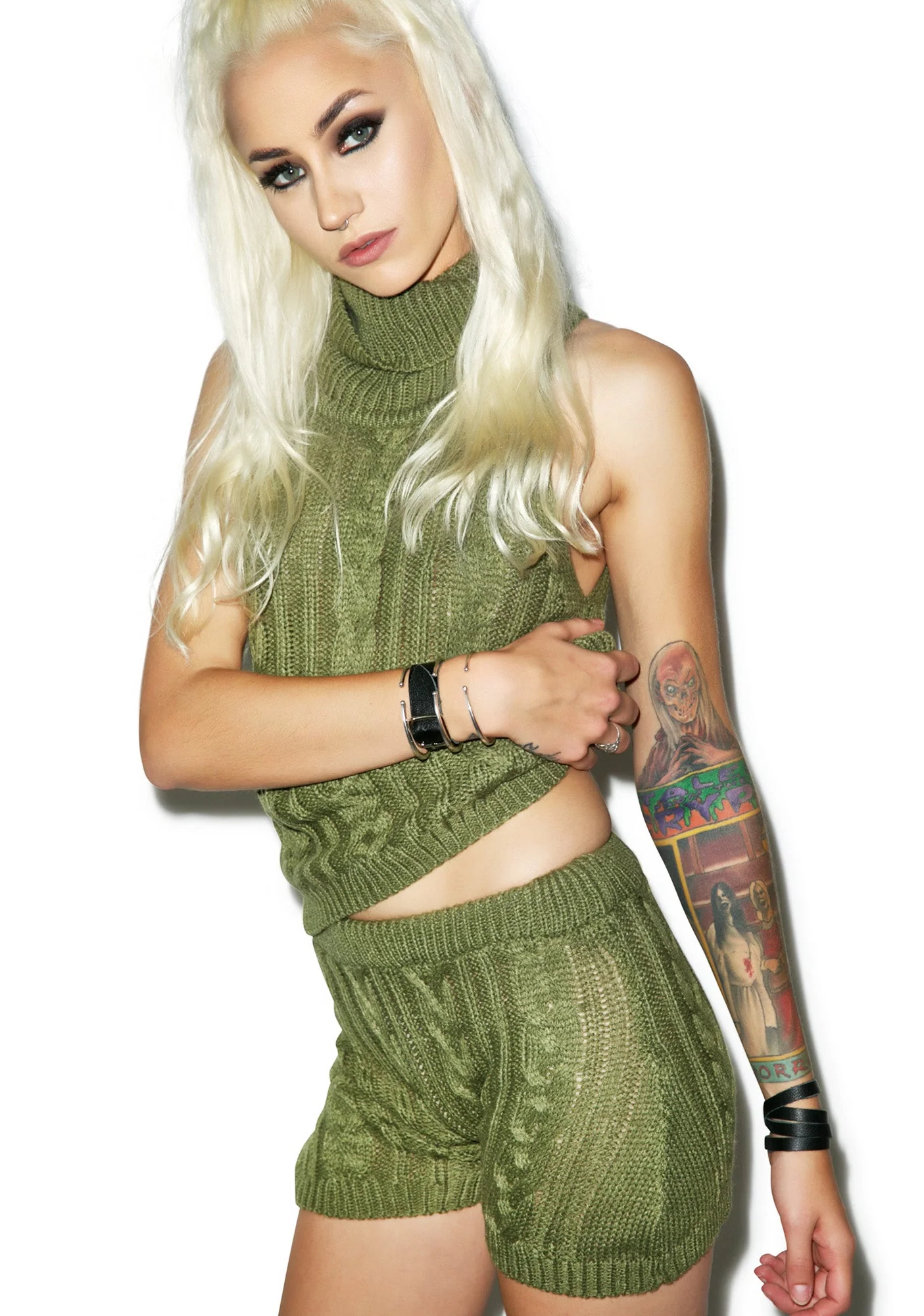 Sophie Cable Knit Shorts - Green - Image 3