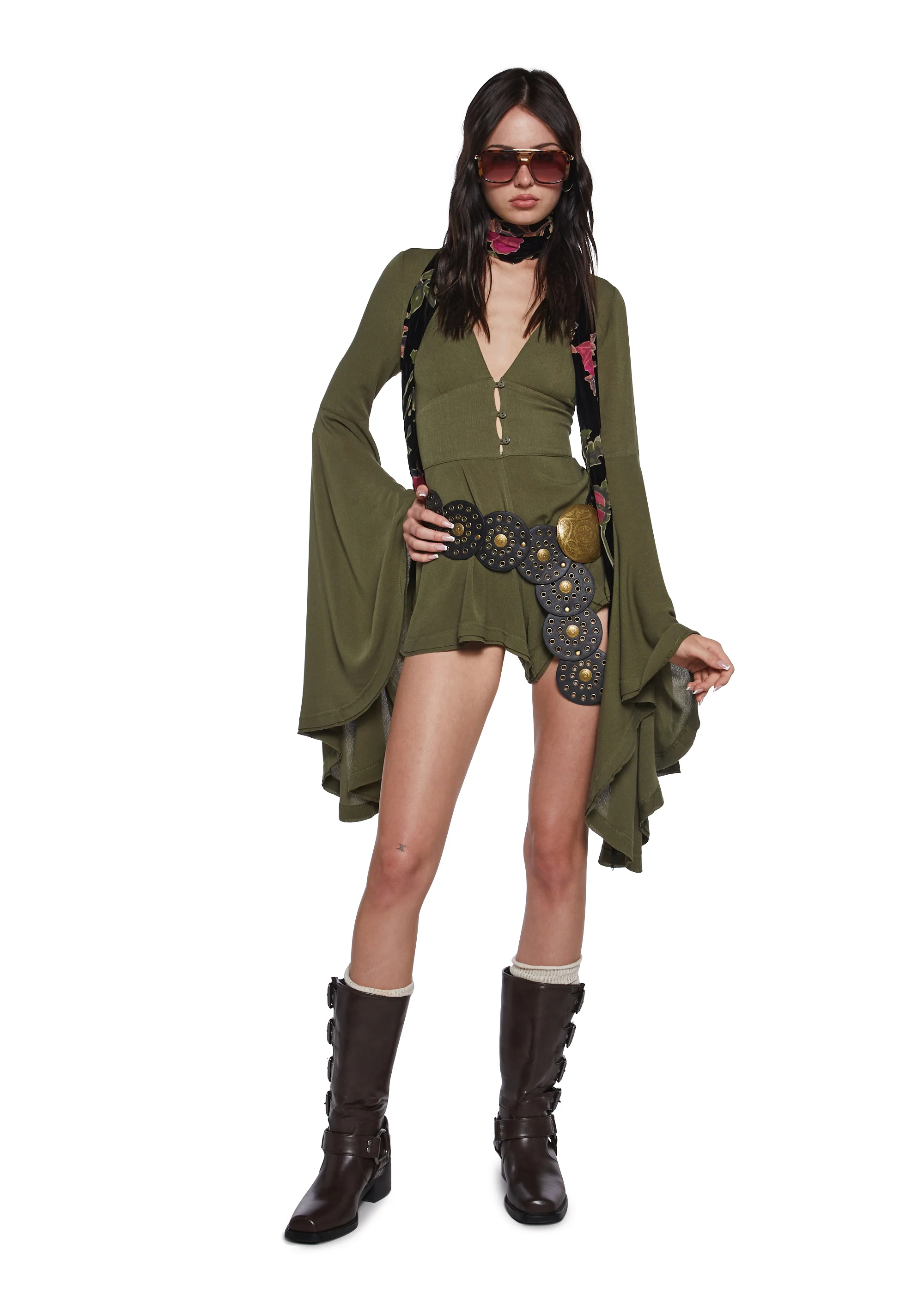 Soulful Bliss Long Sleeve Romper - Green - Image 2