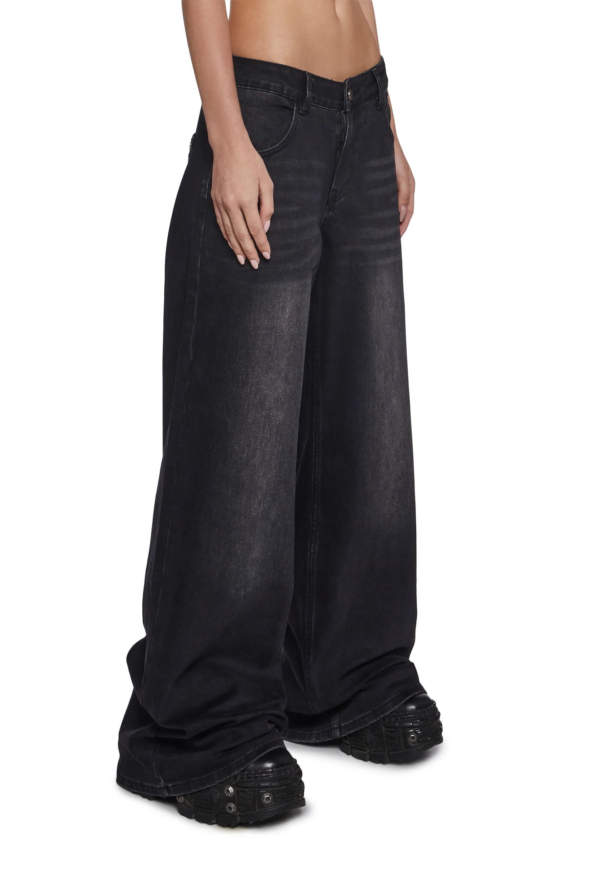 Sinful Attitude Wide Leg Jeans - Black Glitter - Image 3