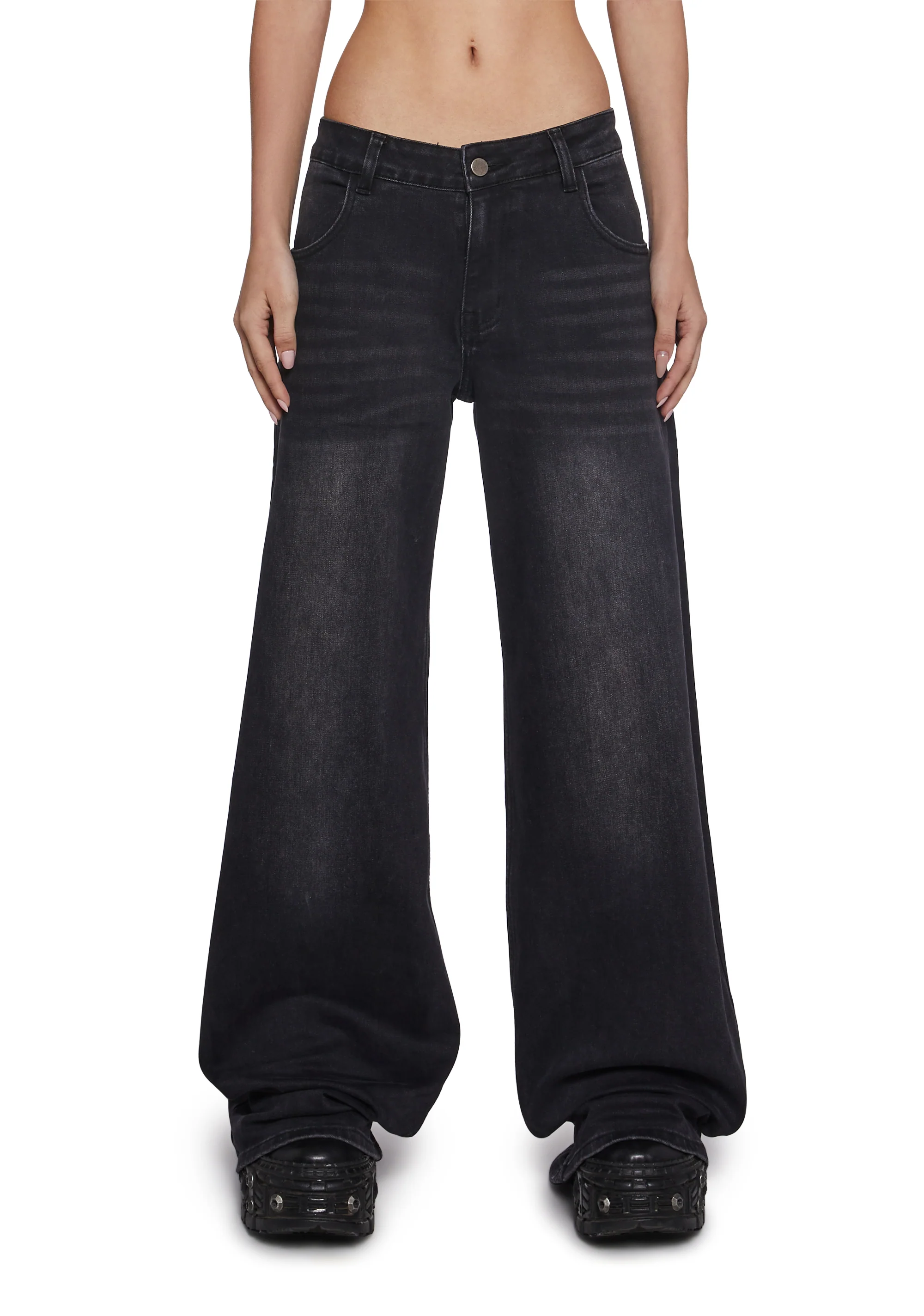 Sinful Attitude Wide Leg Jeans - Black Glitter - Image 5