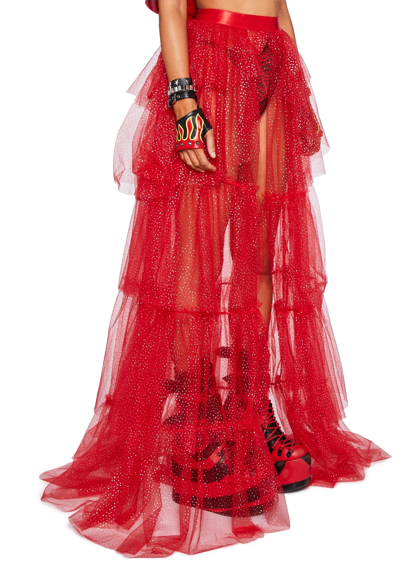 Sparkle Trek Tulle Maxi Skirt - Red - Image 3