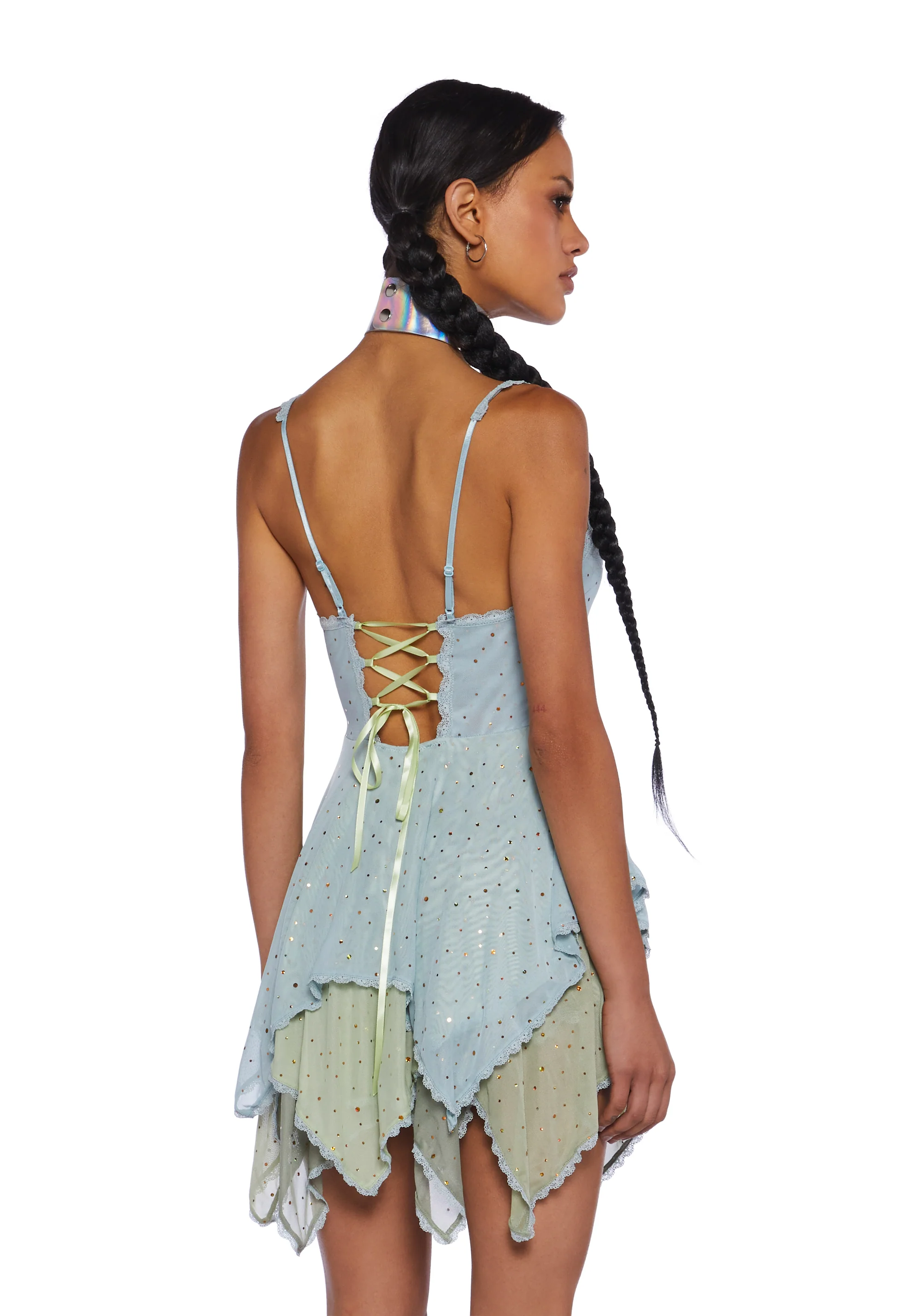 Sparkled Myths Handkerchief Dress - Green/Blue - Image 3