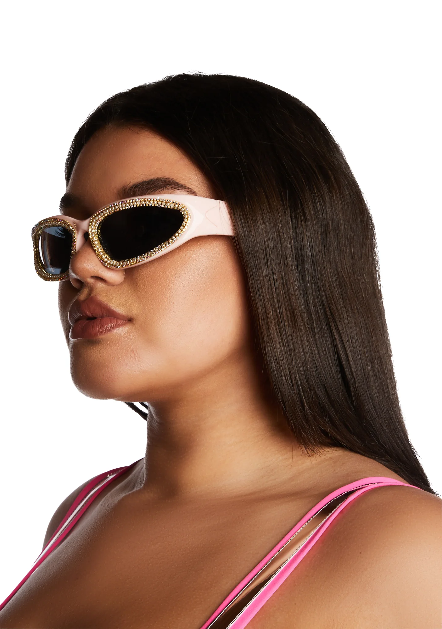Speed Past You Rhinestone Sunglasses - Pink - Image 2
