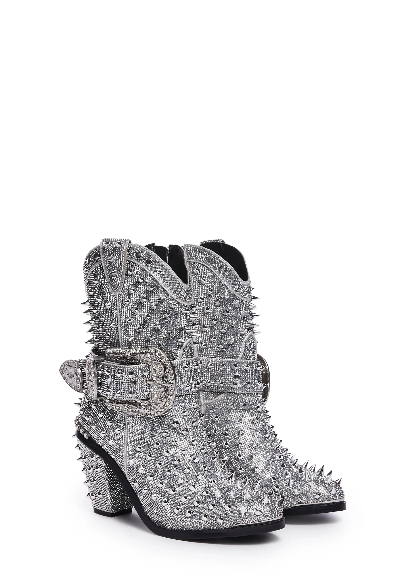 Spiked Sheriff Shine Cowboy Boots - Silver - Image 3