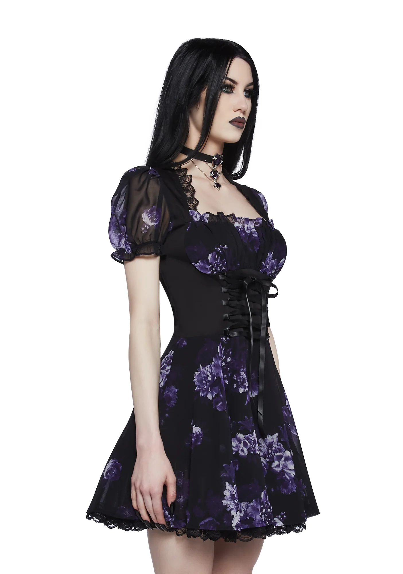 Spiritual Sacrilege Mini Dress - Black/Purple - Image 3