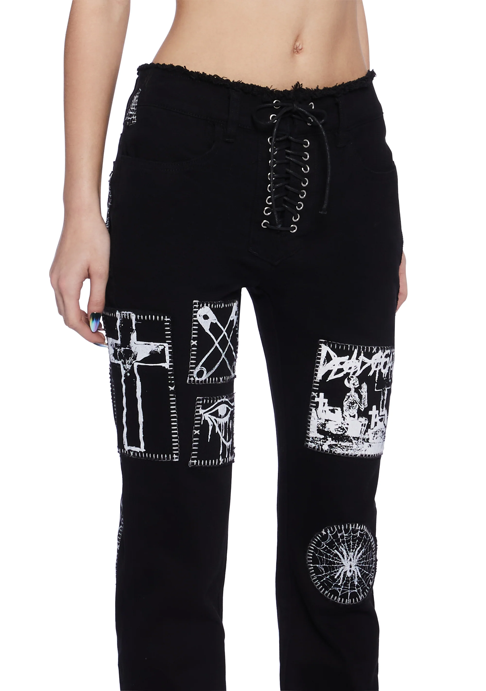 Stitch Bitch Lace-Up Patch Jeans - Image 6
